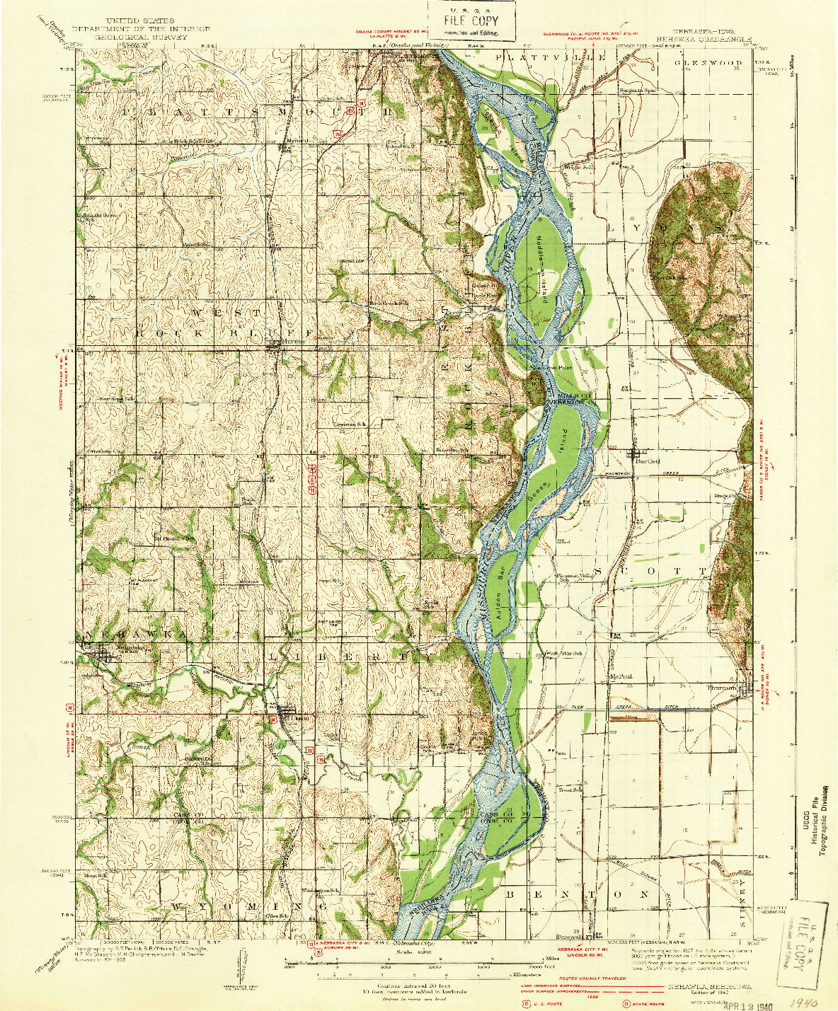 USGS 1:62500-SCALE QUADRANGLE FOR NEHAWKA, NE 1940