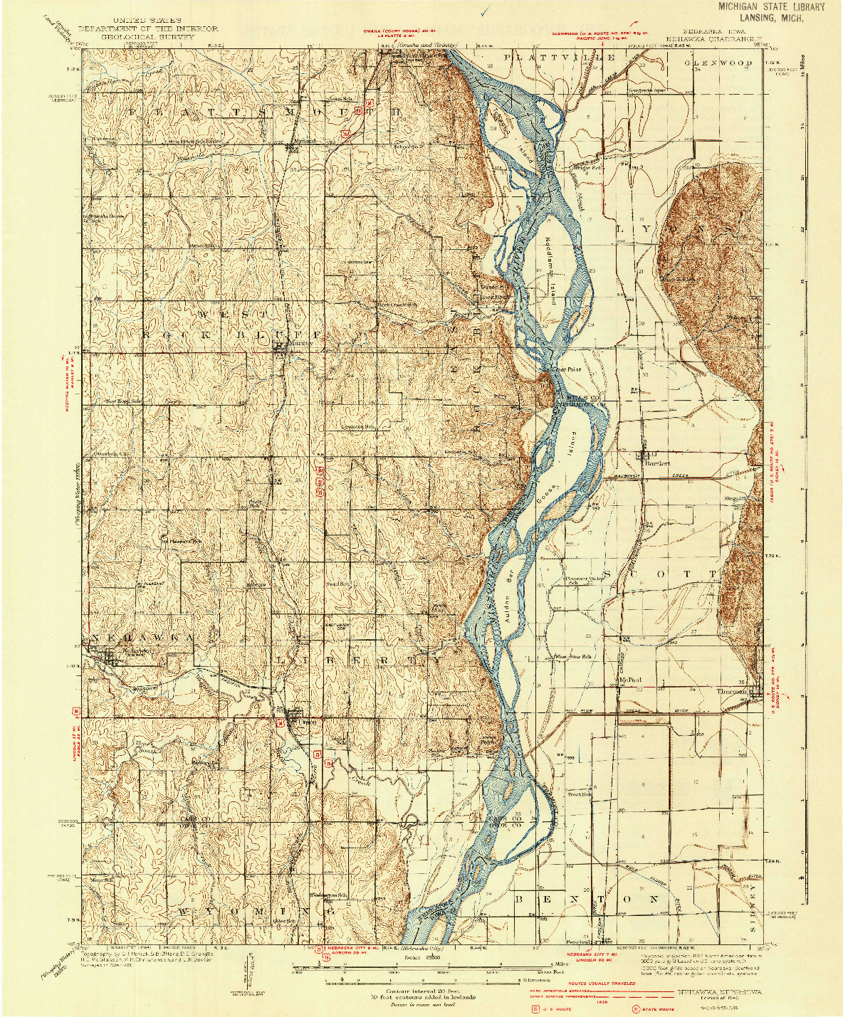USGS 1:62500-SCALE QUADRANGLE FOR NEHAWKA, NE 1940