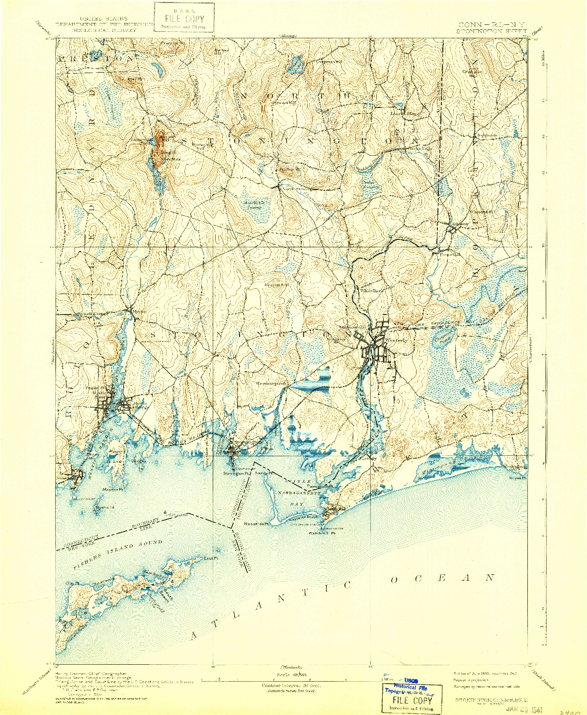 USGS 1:62500-SCALE QUADRANGLE FOR STONINGTON, CT 1893