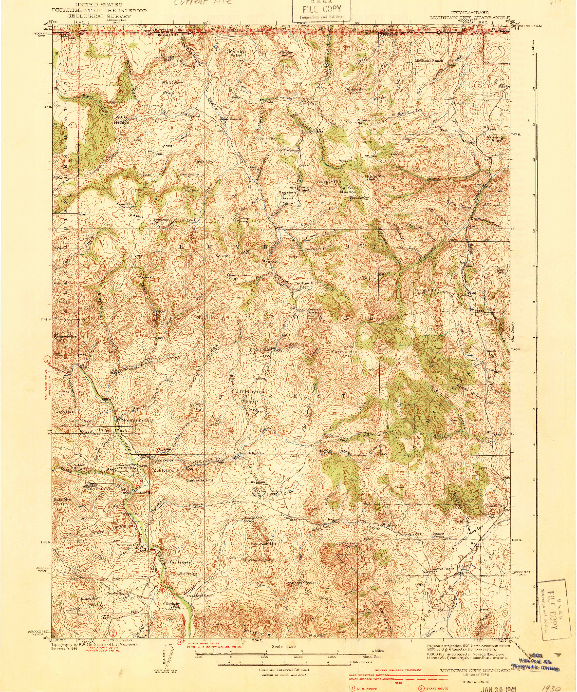 USGS 1:62500-SCALE QUADRANGLE FOR MOUNTAIN CITY, NV 1940