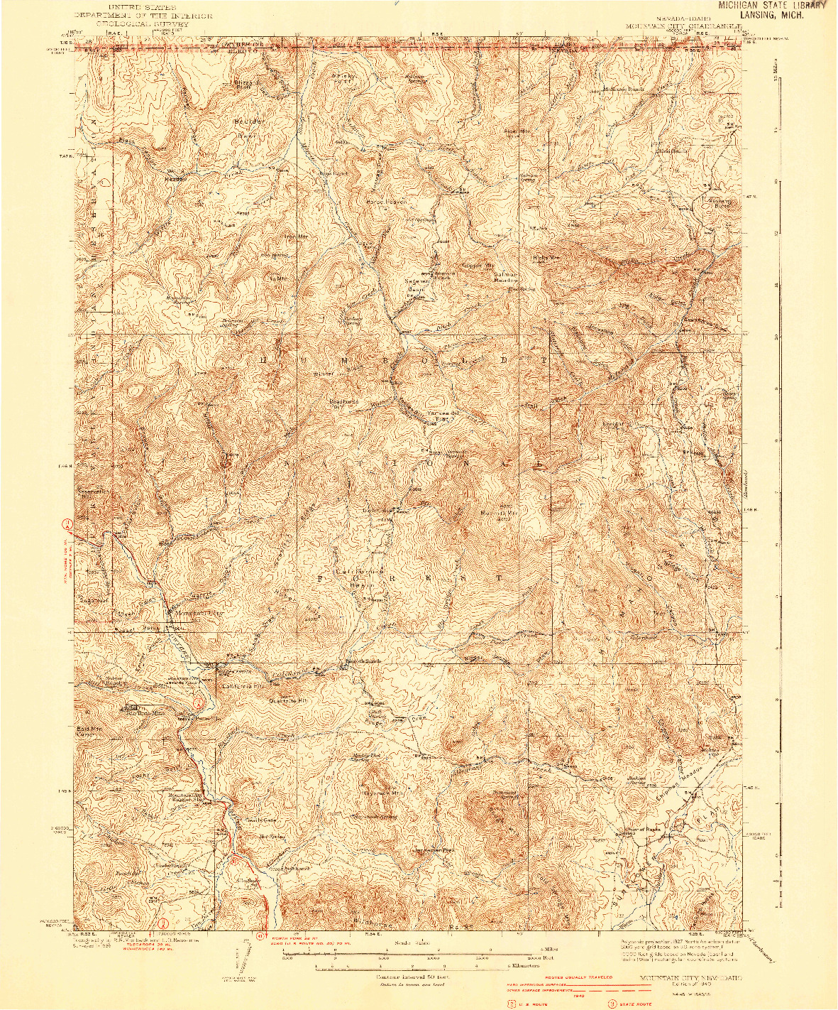 USGS 1:62500-SCALE QUADRANGLE FOR MOUNTAIN CITY, NV 1940