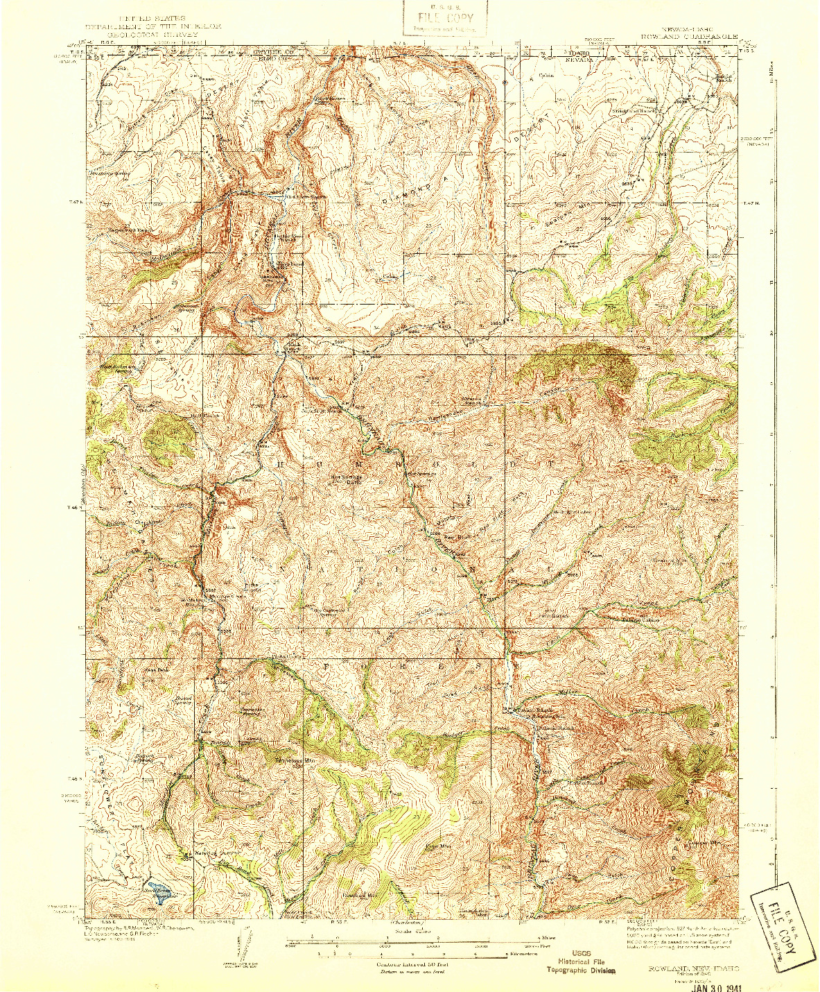 USGS 1:62500-SCALE QUADRANGLE FOR ROWLAND, NV 1940