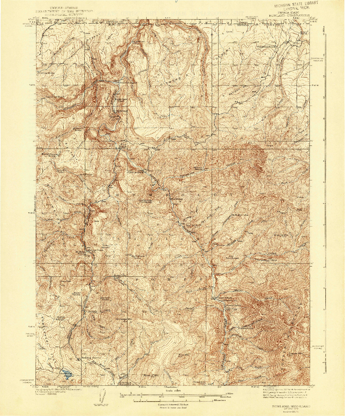 USGS 1:62500-SCALE QUADRANGLE FOR ROWLAND, NV 1940