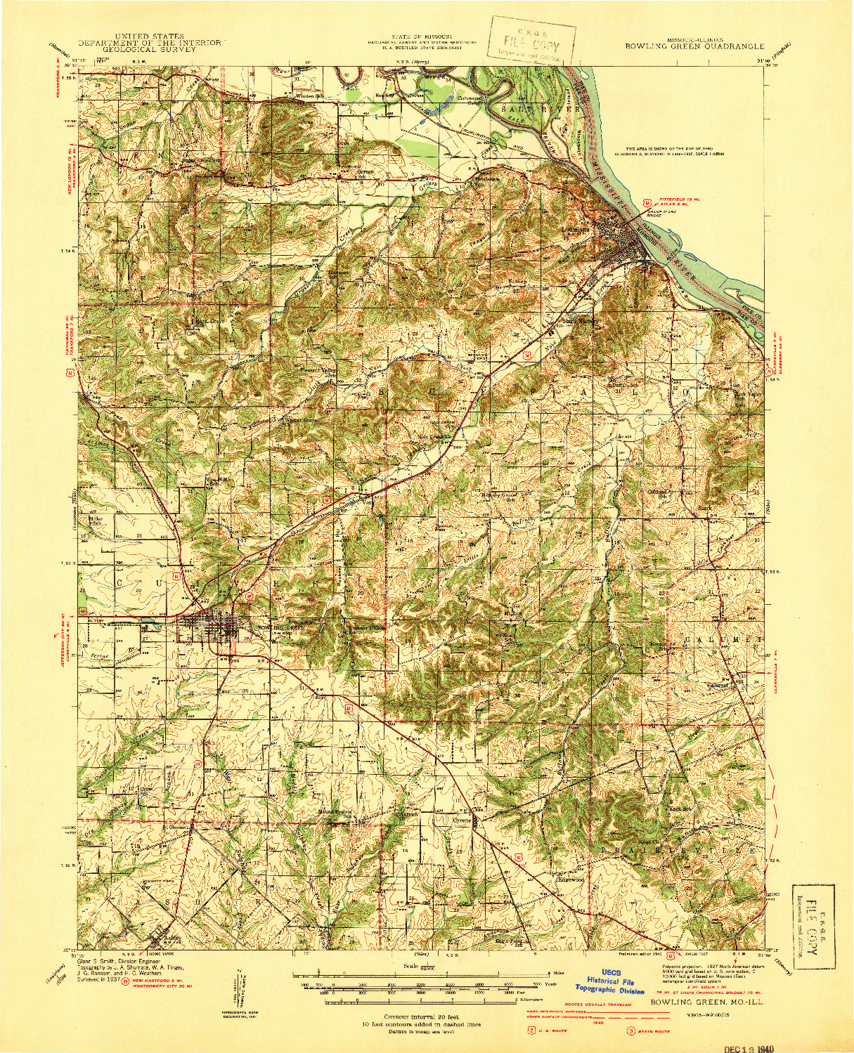 USGS 1:62500-SCALE QUADRANGLE FOR BOWLING GREEN, MO 1940