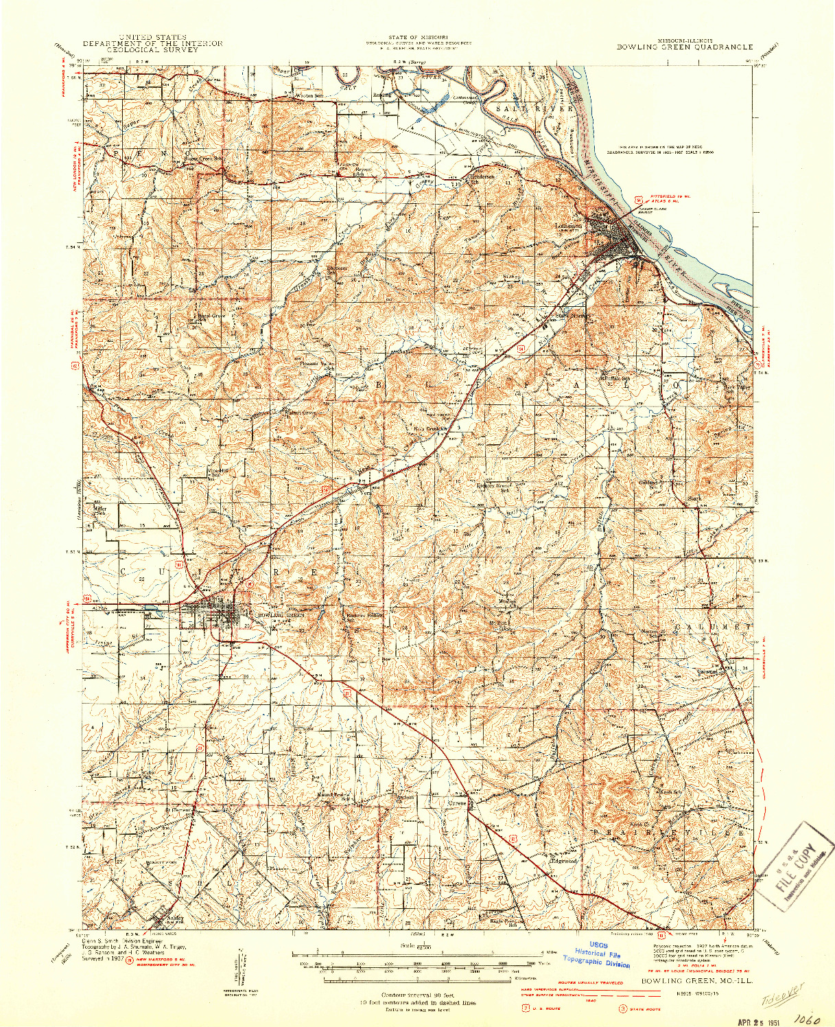 USGS 1:62500-SCALE QUADRANGLE FOR BOWLING GREEN, MO 1940