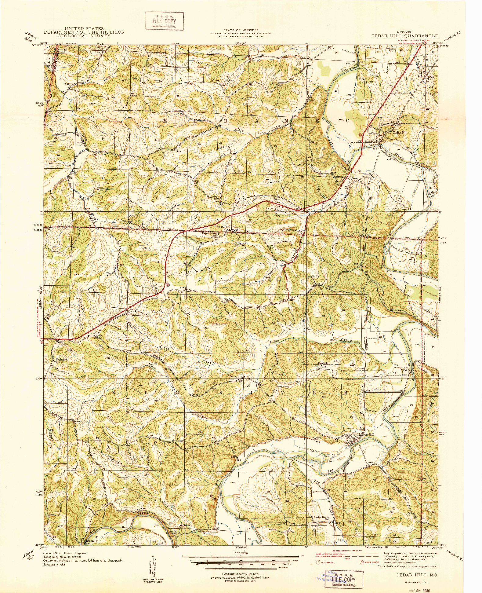 USGS 1:24000-SCALE QUADRANGLE FOR CEDAR HILL, MO 1938