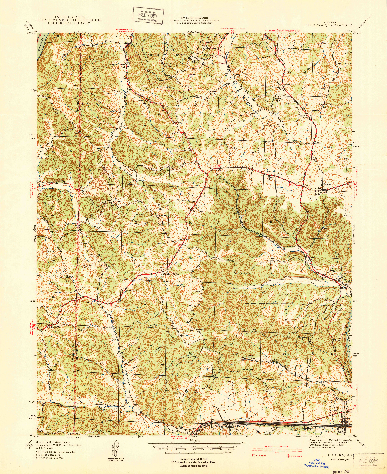 USGS 1:24000-SCALE QUADRANGLE FOR EUREKA, MO 1940