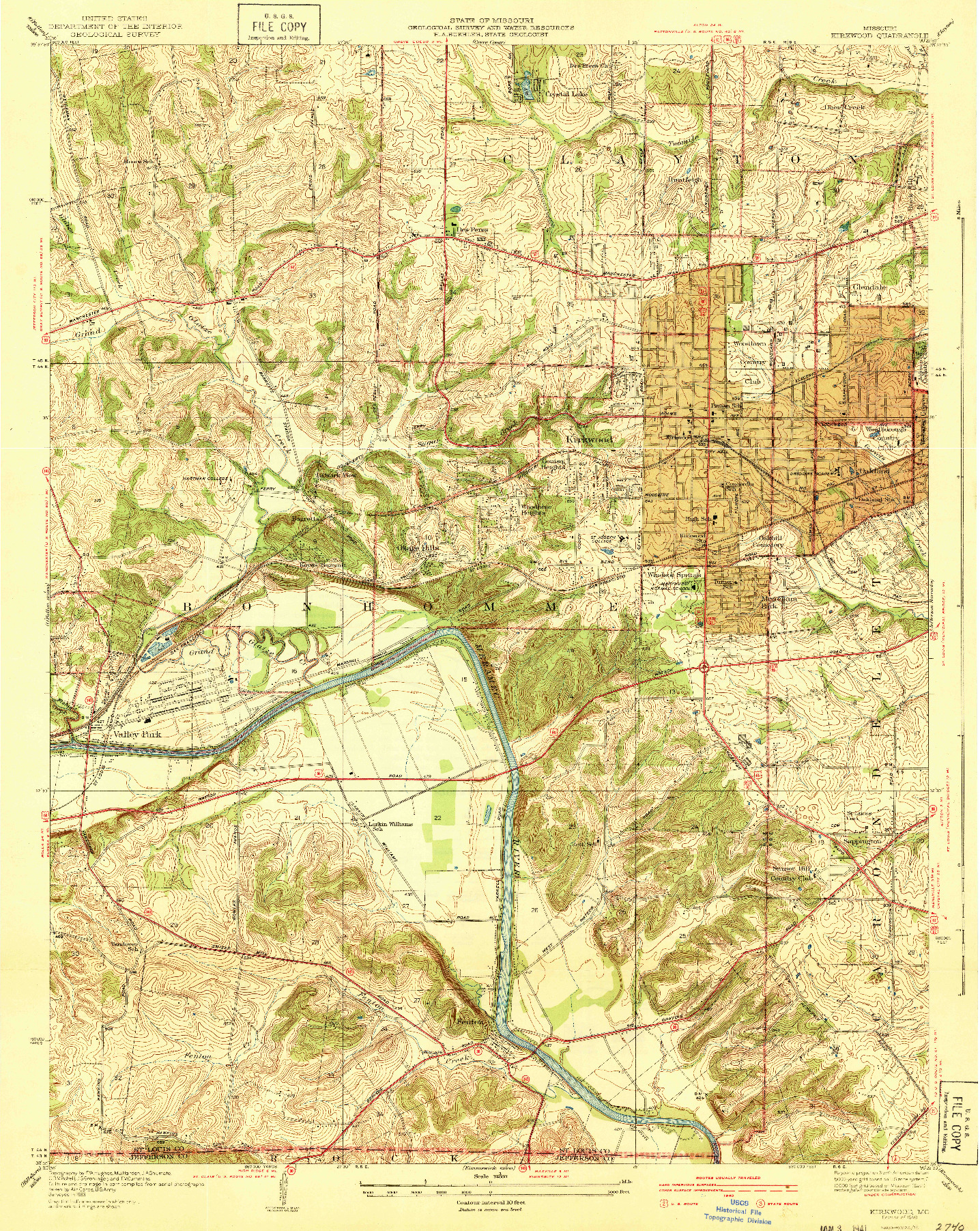 USGS 1:24000-SCALE QUADRANGLE FOR KIRKWOOD, MO 1940