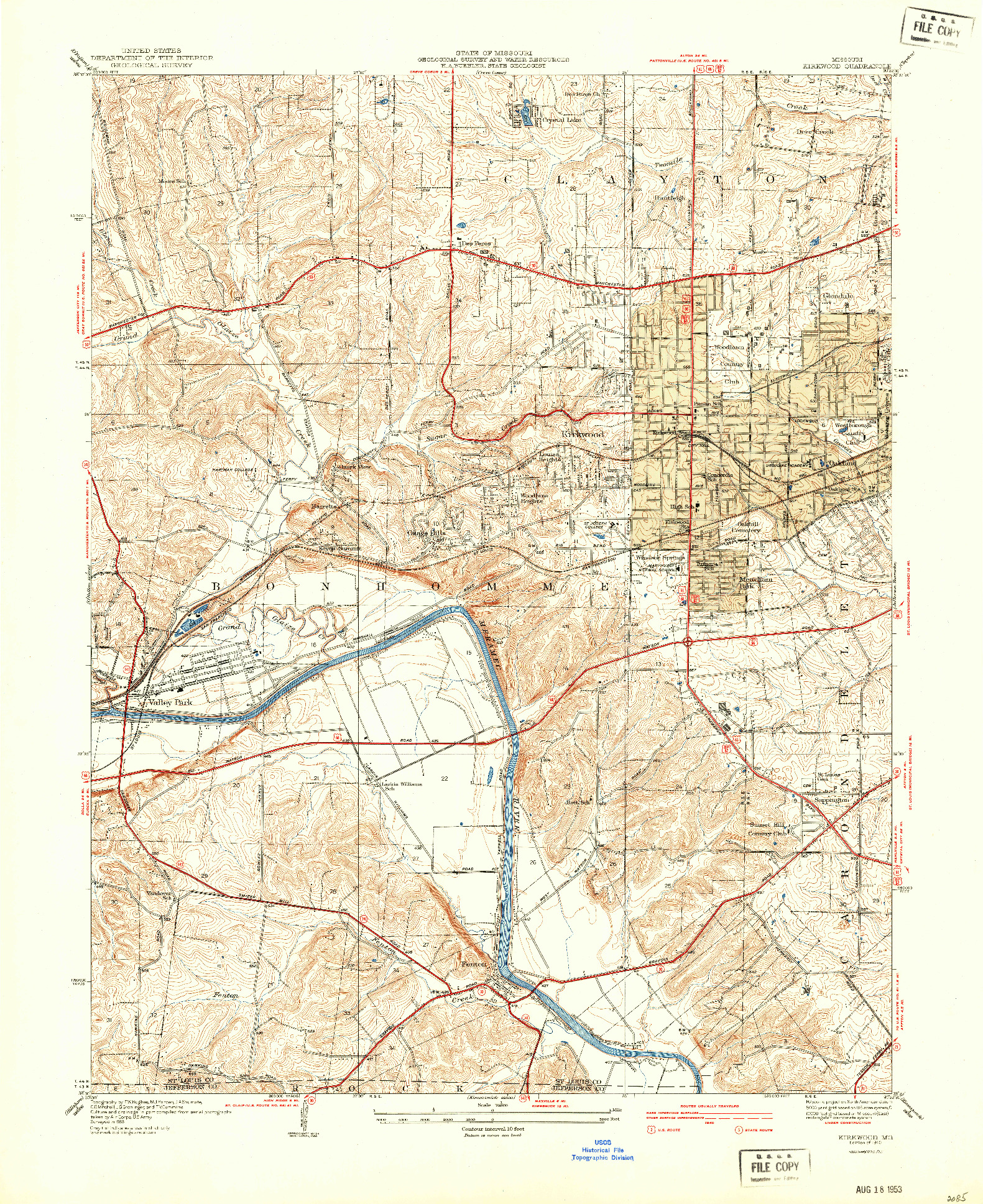 USGS 1:24000-SCALE QUADRANGLE FOR KIRKWOOD, MO 1940