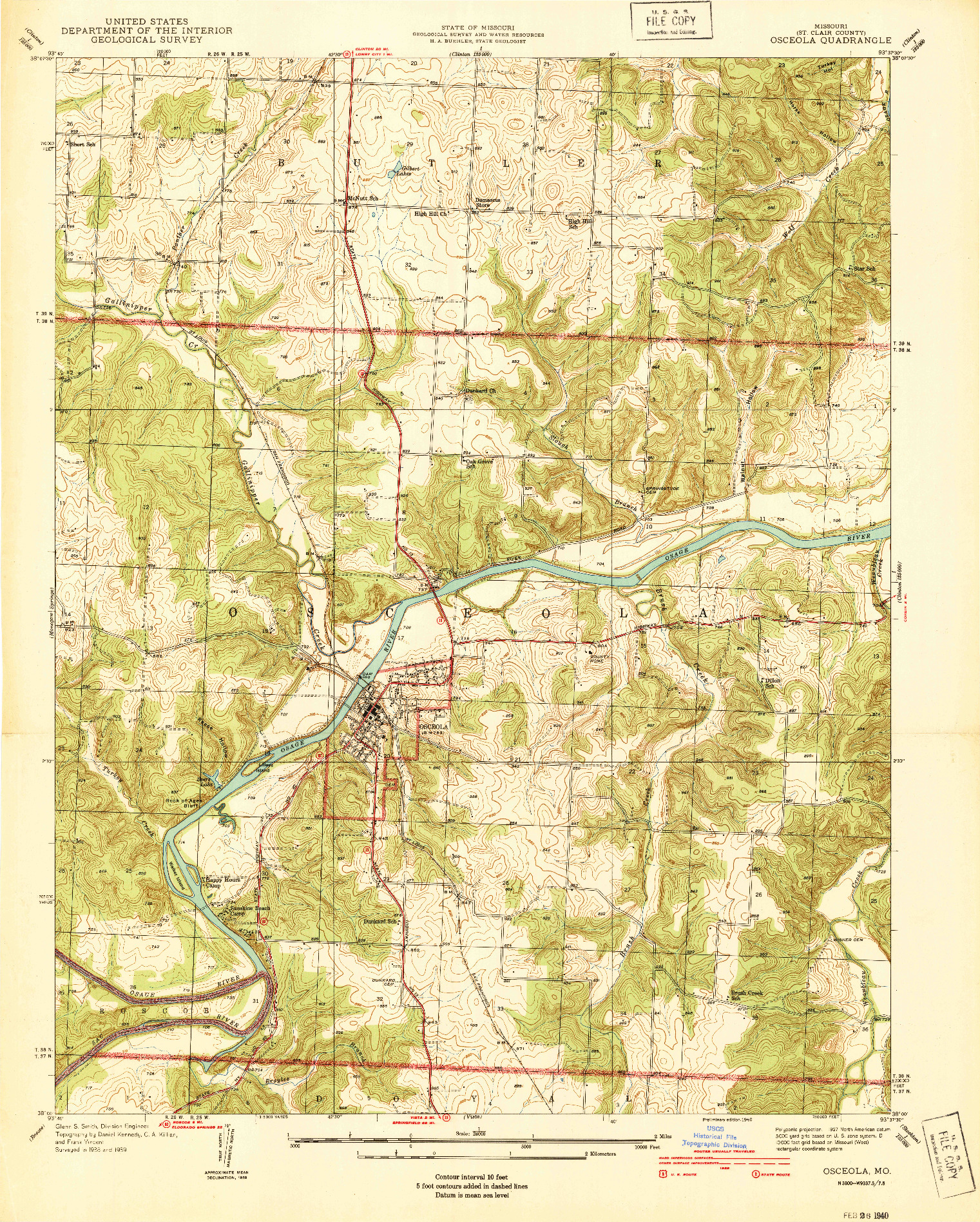 USGS 1:24000-SCALE QUADRANGLE FOR OSCEOLA, MO 1940