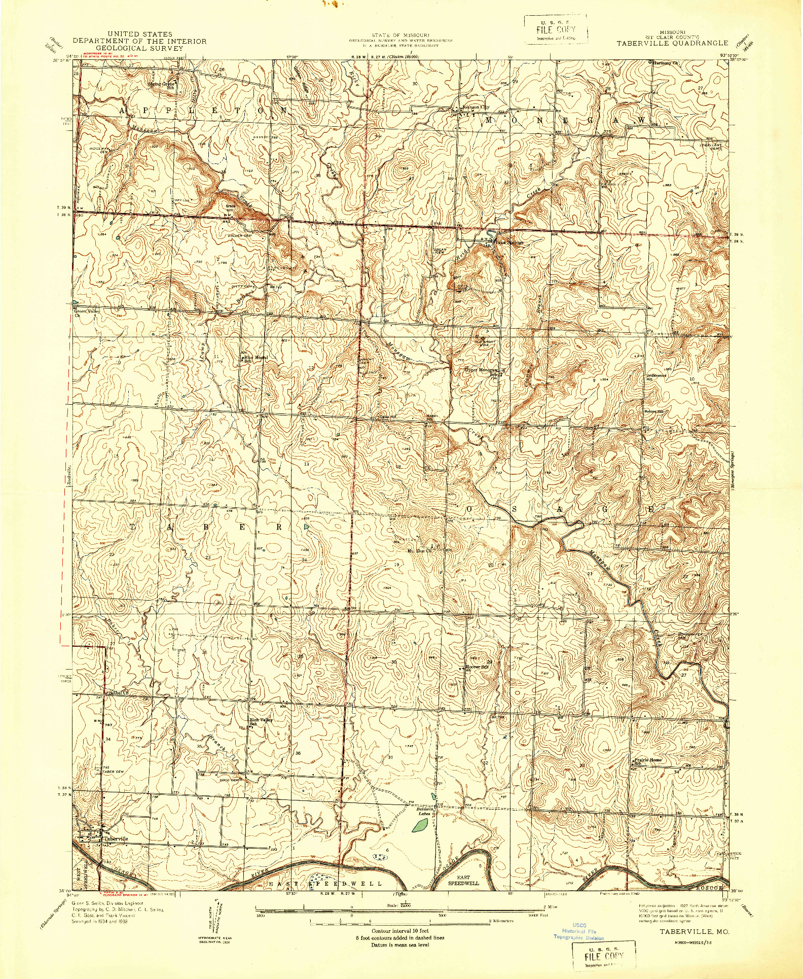 USGS 1:24000-SCALE QUADRANGLE FOR TABERVILLE, MO 1940