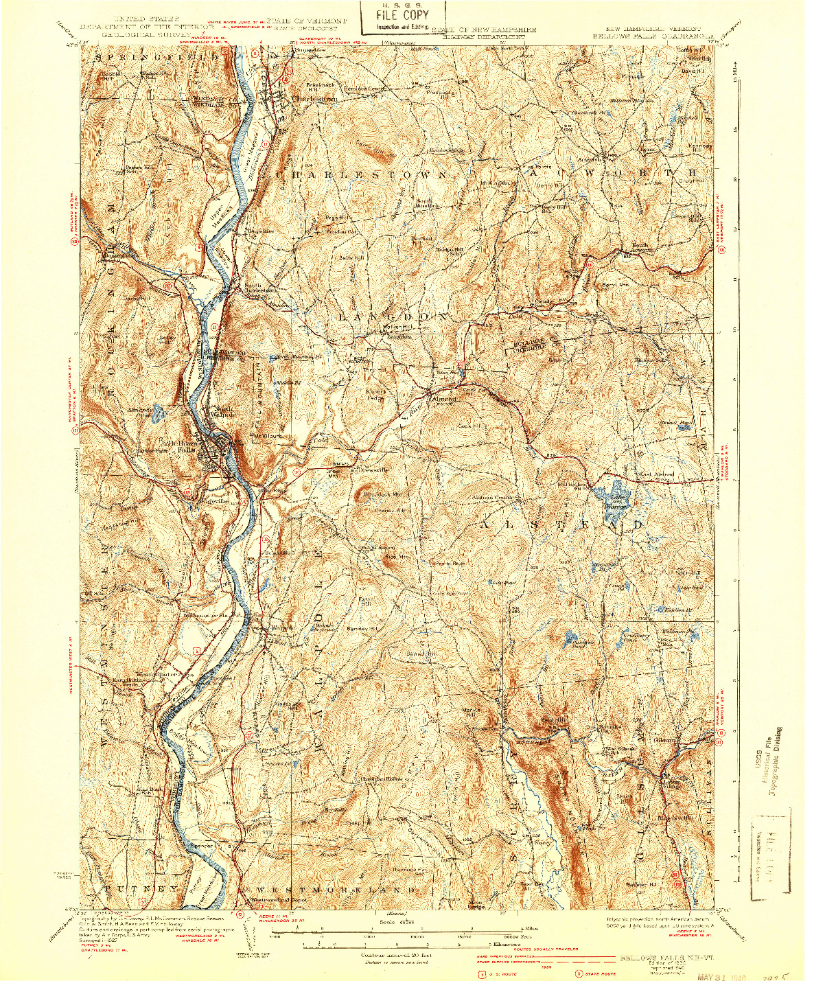 USGS 1:62500-SCALE QUADRANGLE FOR BELLOWS FALLS, NH 1930