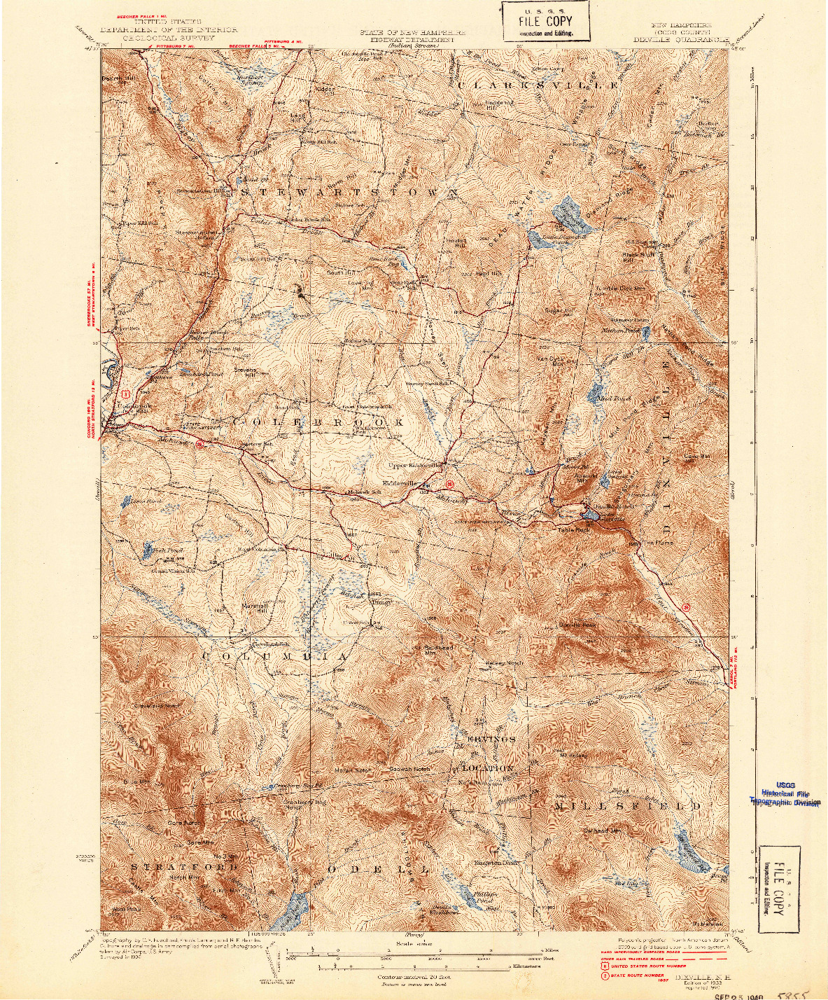USGS 1:62500-SCALE QUADRANGLE FOR DIXVILLE, NH 1933