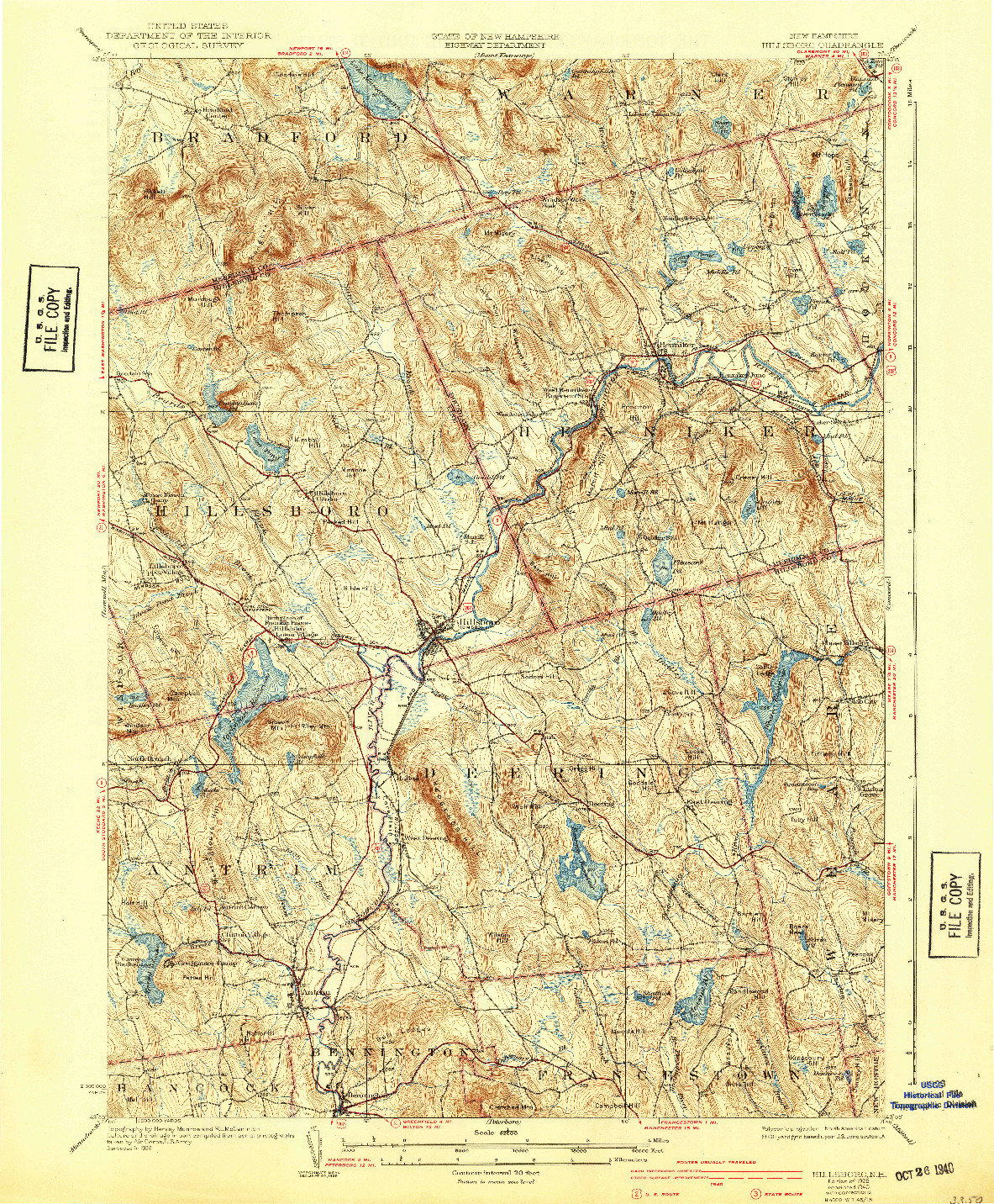 USGS 1:62500-SCALE QUADRANGLE FOR HILLSBORO, NH 1929
