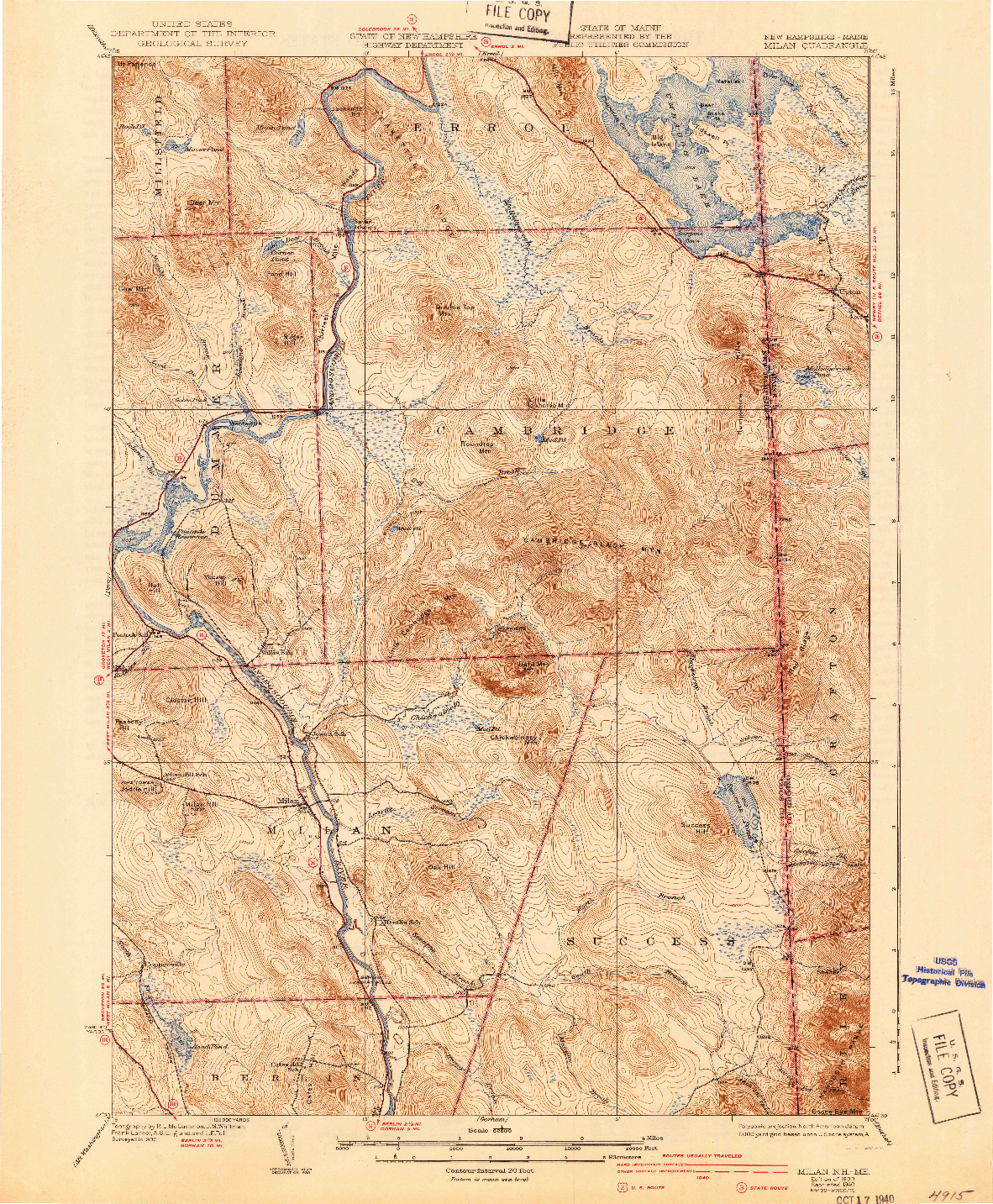 USGS 1:62500-SCALE QUADRANGLE FOR MILAN, NH 1933