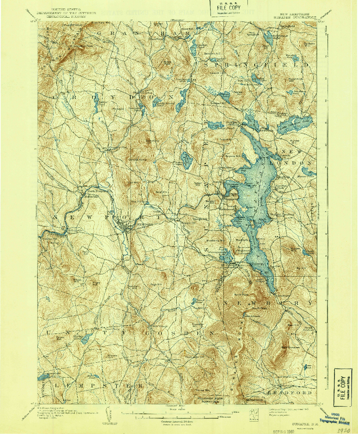USGS 1:62500-SCALE QUADRANGLE FOR SUNAPEE, NH 1907