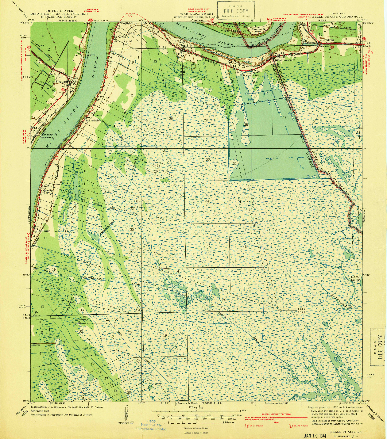 USGS 1:31680-SCALE QUADRANGLE FOR BELLE CHASSE, LA 1940