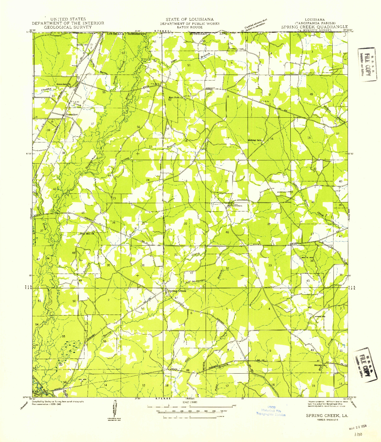 USGS 1:31680-SCALE QUADRANGLE FOR SPRING CREEK, LA 1940