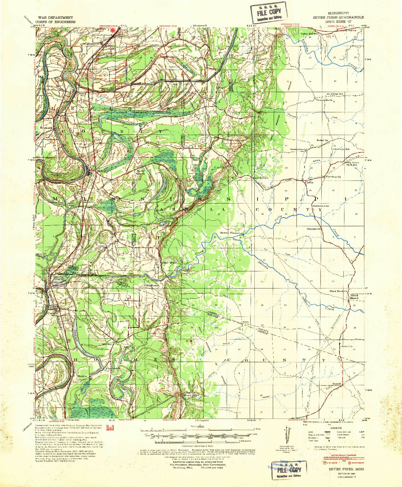 USGS 1:62500-SCALE QUADRANGLE FOR SEVEN PINES, MS 1940