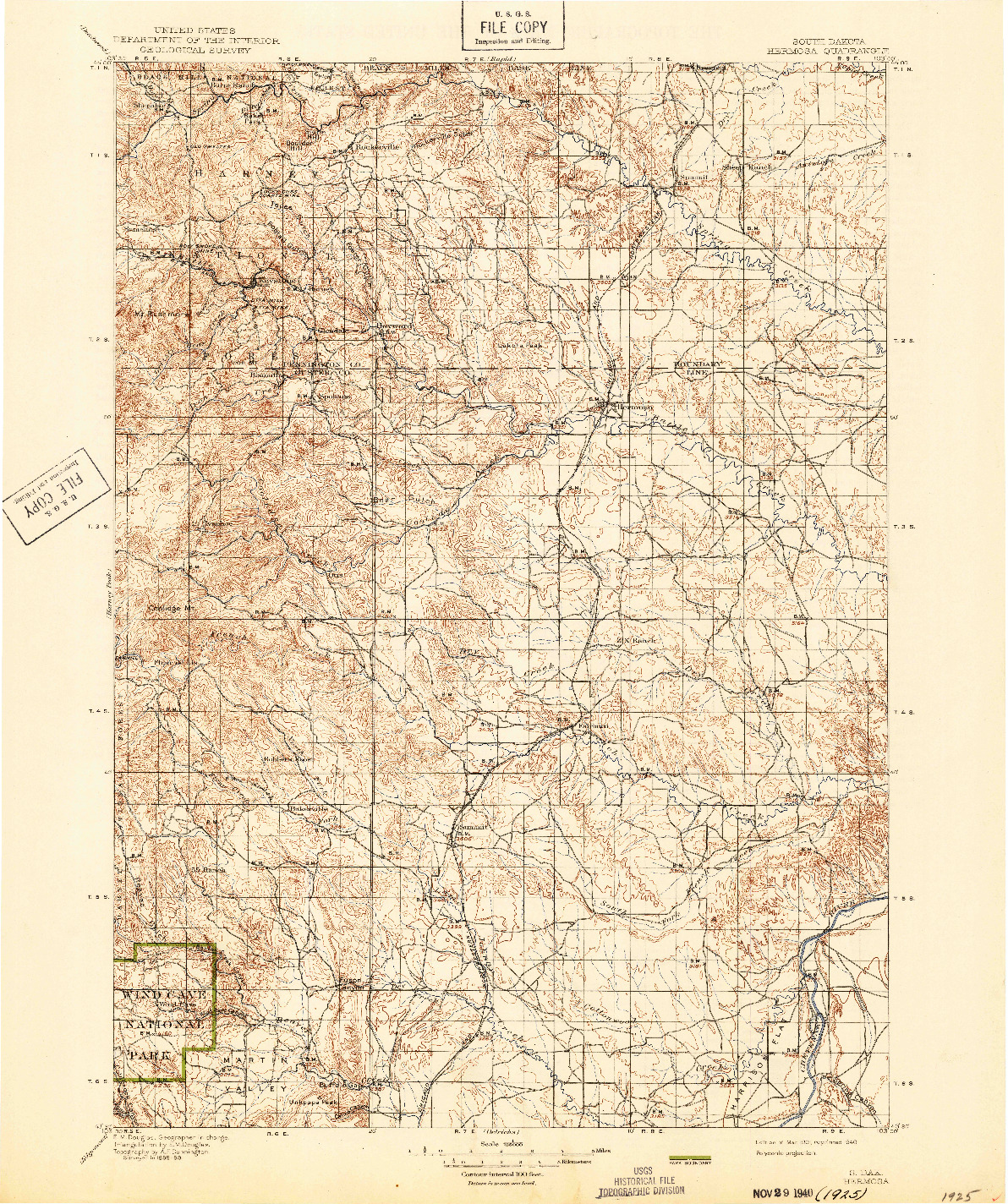 USGS 1:125000-SCALE QUADRANGLE FOR HERMOSA, SD 1901