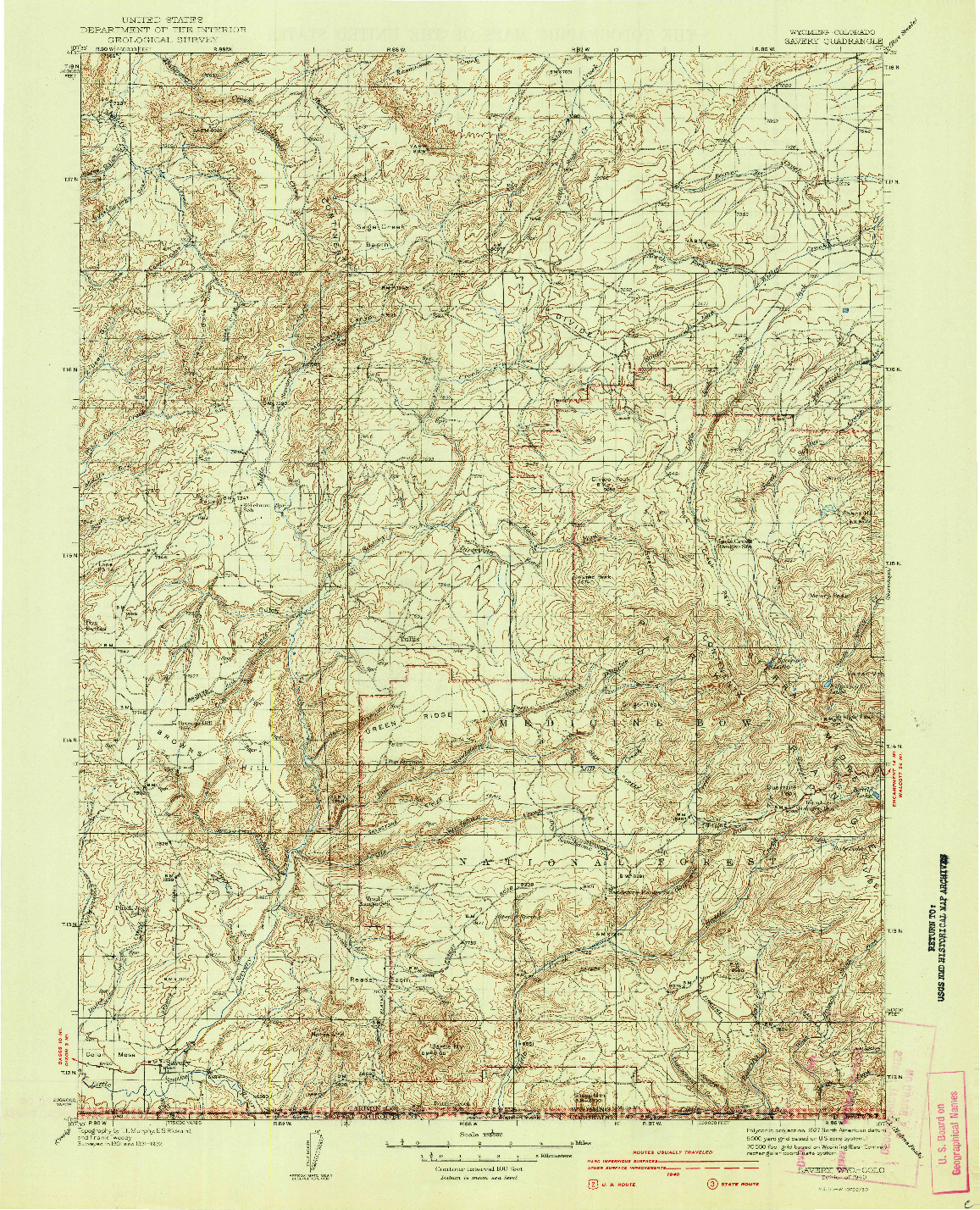 USGS 1:125000-SCALE QUADRANGLE FOR SAVERY, WY 1940
