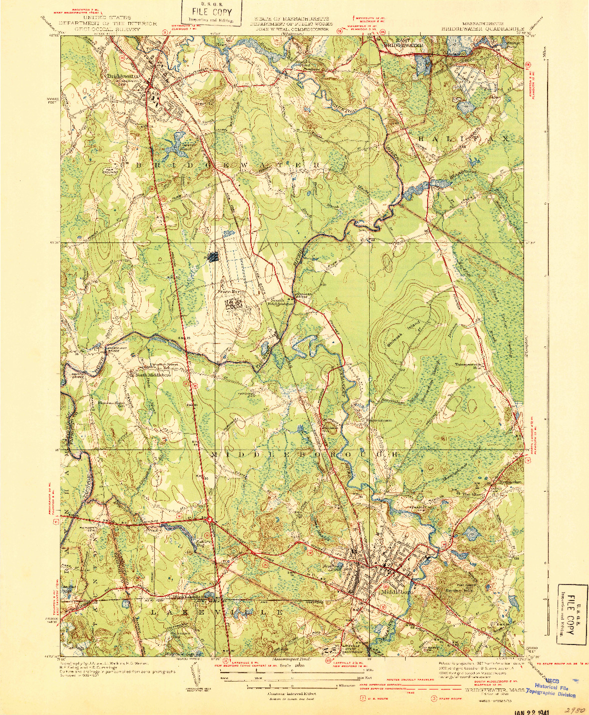 USGS 1:31680-SCALE QUADRANGLE FOR BRIDGEWATER, MA 1940