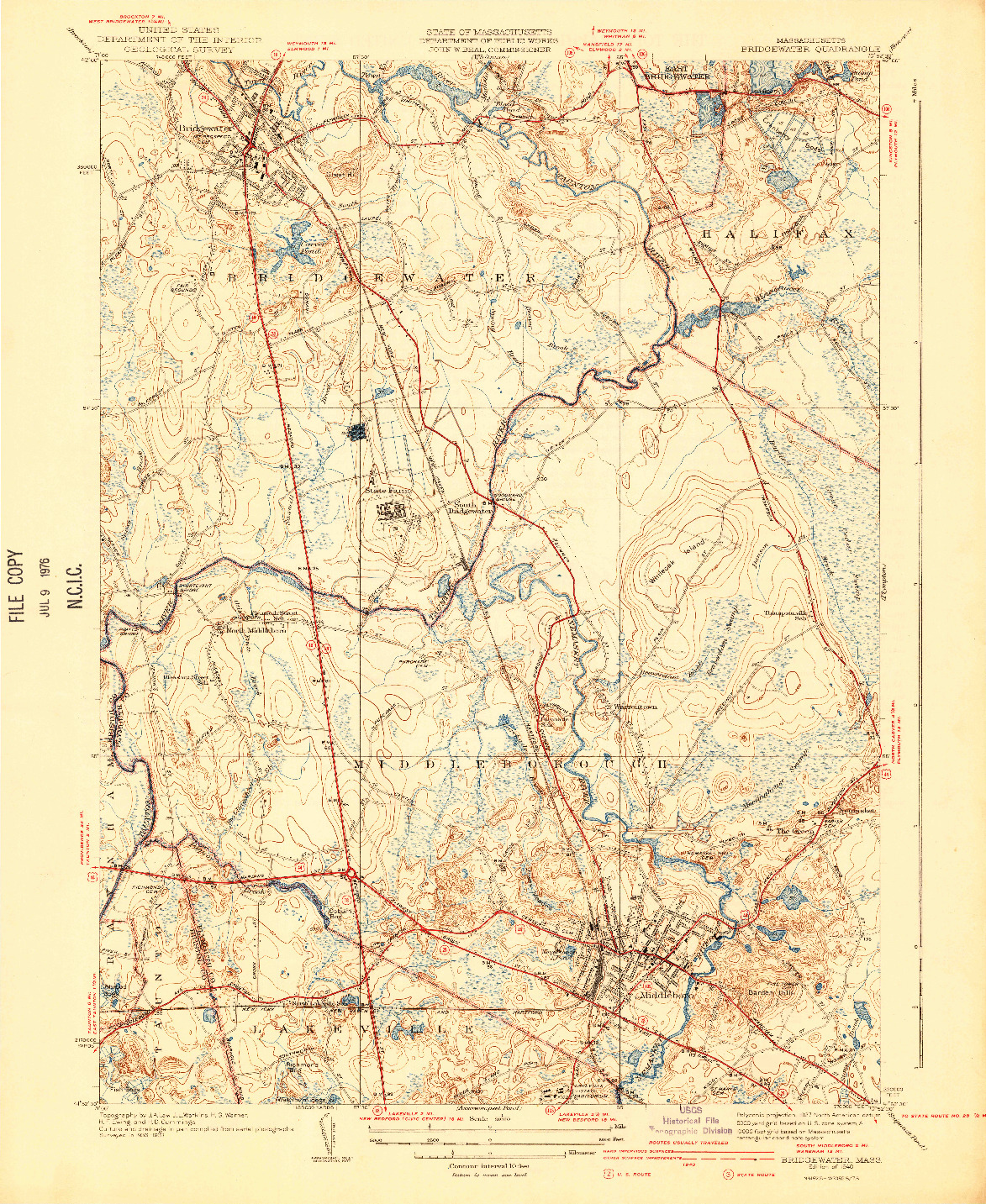 USGS 1:31680-SCALE QUADRANGLE FOR BRIDGEWATER, MA 1940