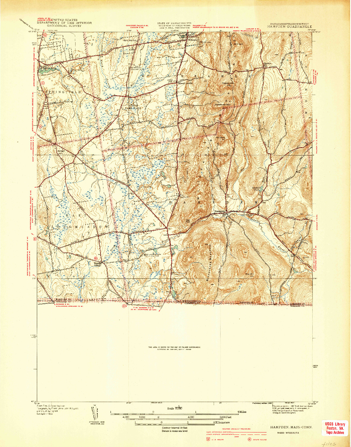 USGS 1:31680-SCALE QUADRANGLE FOR HAMPDEN, MA 1940