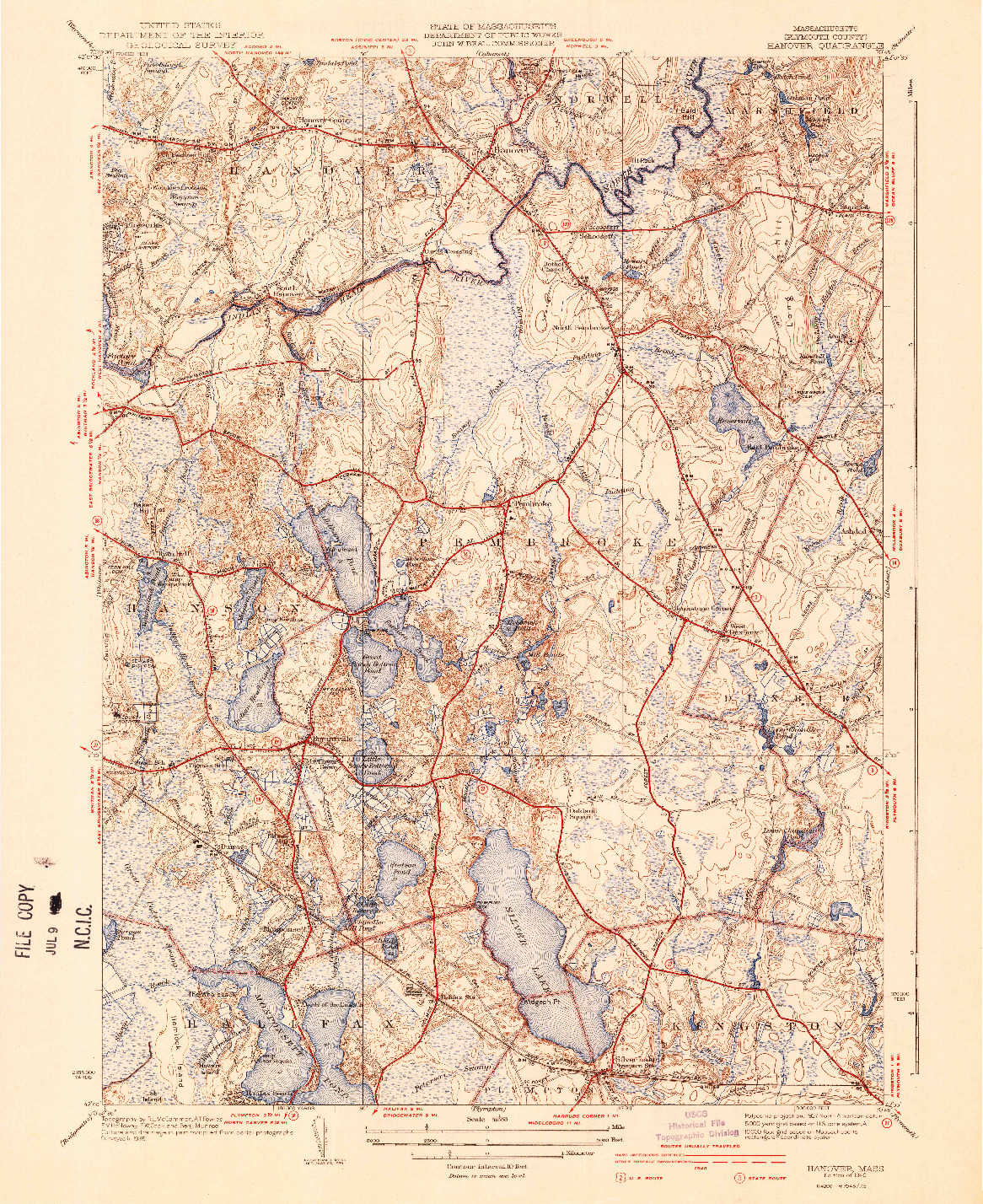 USGS 1:31680-SCALE QUADRANGLE FOR HANOVER, MA 1940