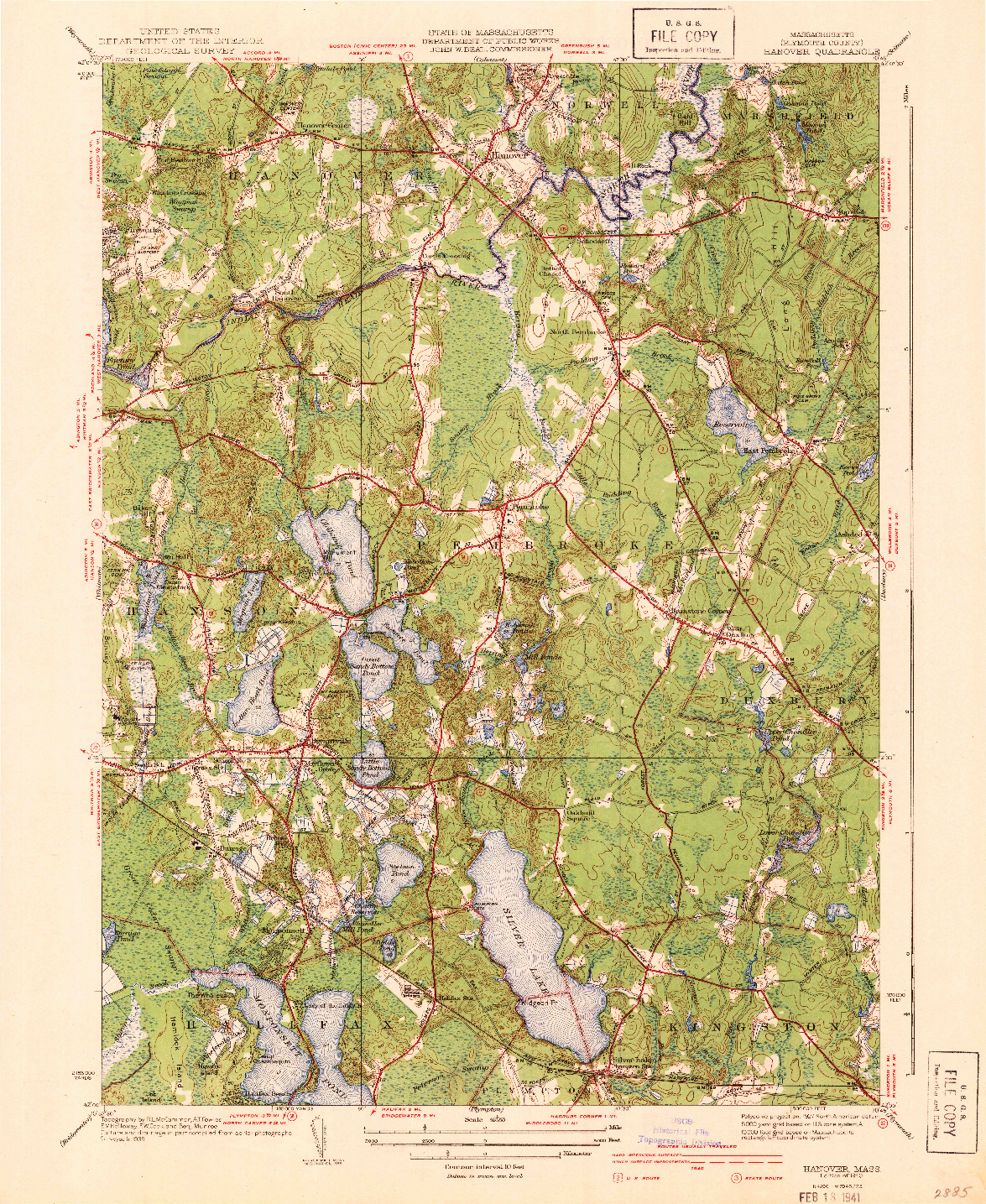 USGS 1:31680-SCALE QUADRANGLE FOR HANOVER, MA 1940