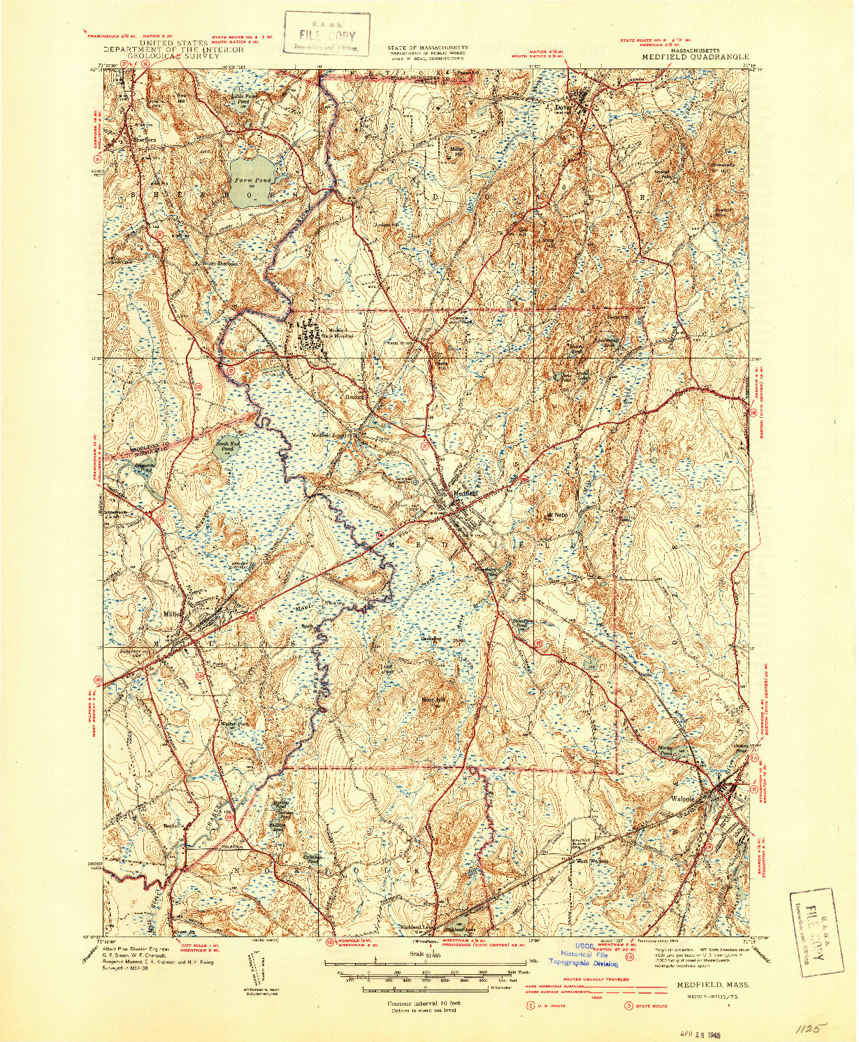 USGS 1:31680-SCALE QUADRANGLE FOR MEDFIELD, MA 1940
