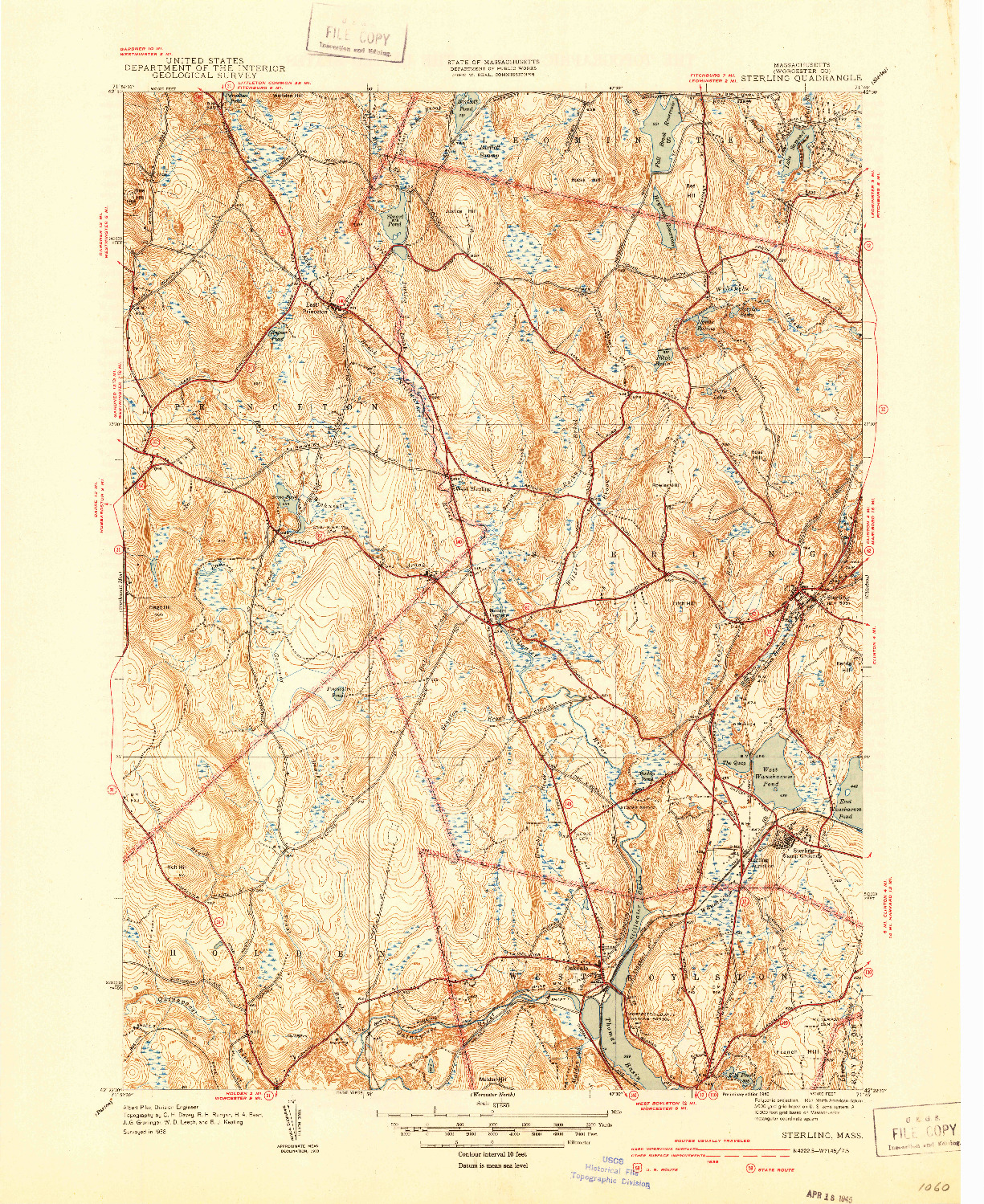 USGS 1:31680-SCALE QUADRANGLE FOR STERLING, MA 1940