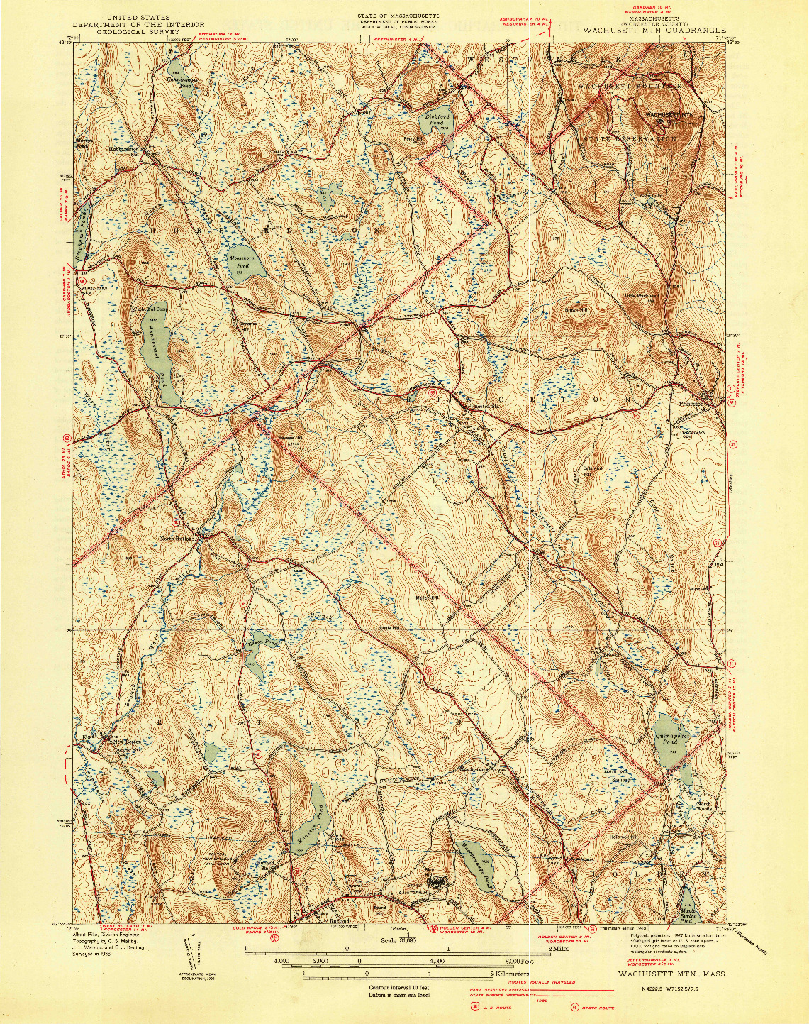 USGS 1:31680-SCALE QUADRANGLE FOR WACHUSETT MTN, MA 1940