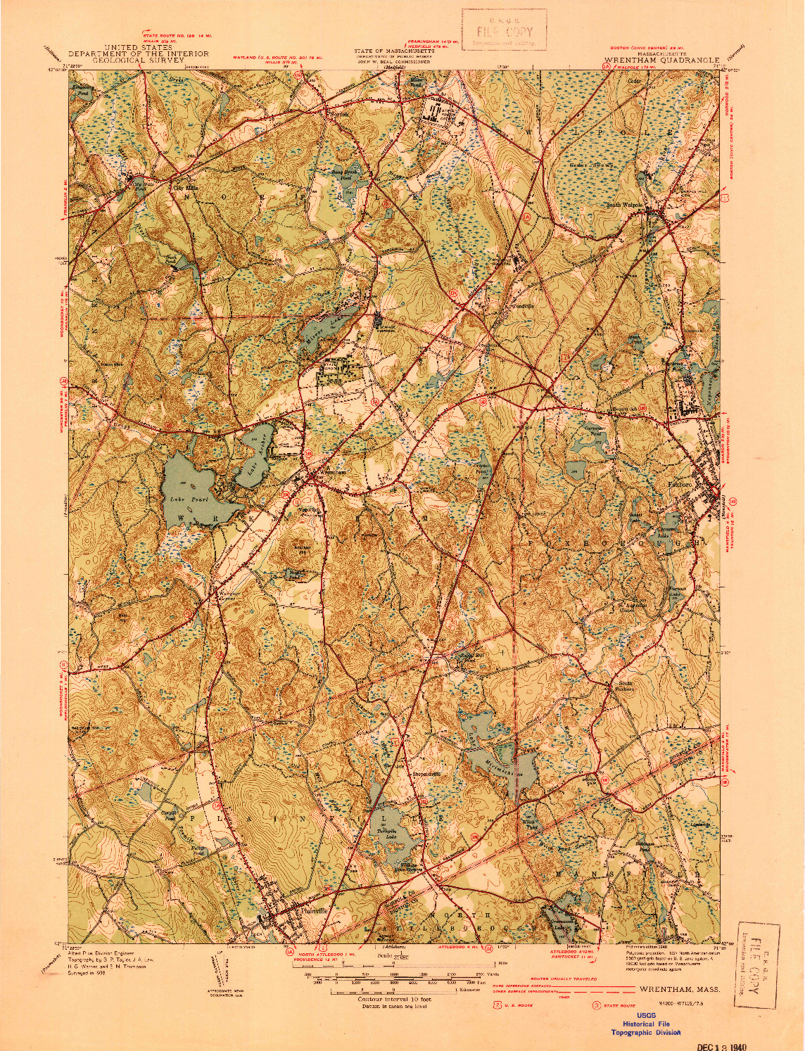 USGS 1:31680-SCALE QUADRANGLE FOR WRENTHAM, MA 1940