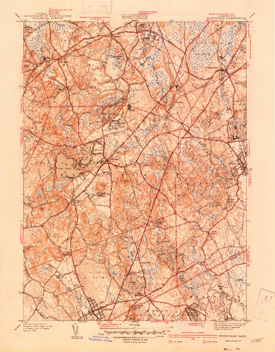 USGS 1:31680-SCALE QUADRANGLE FOR WRENTHAM, MA 1940