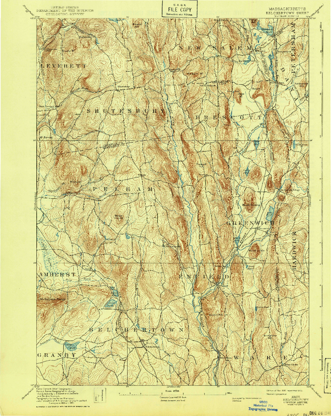 USGS 1:62500-SCALE QUADRANGLE FOR BELCHERTOWN, MA 1893