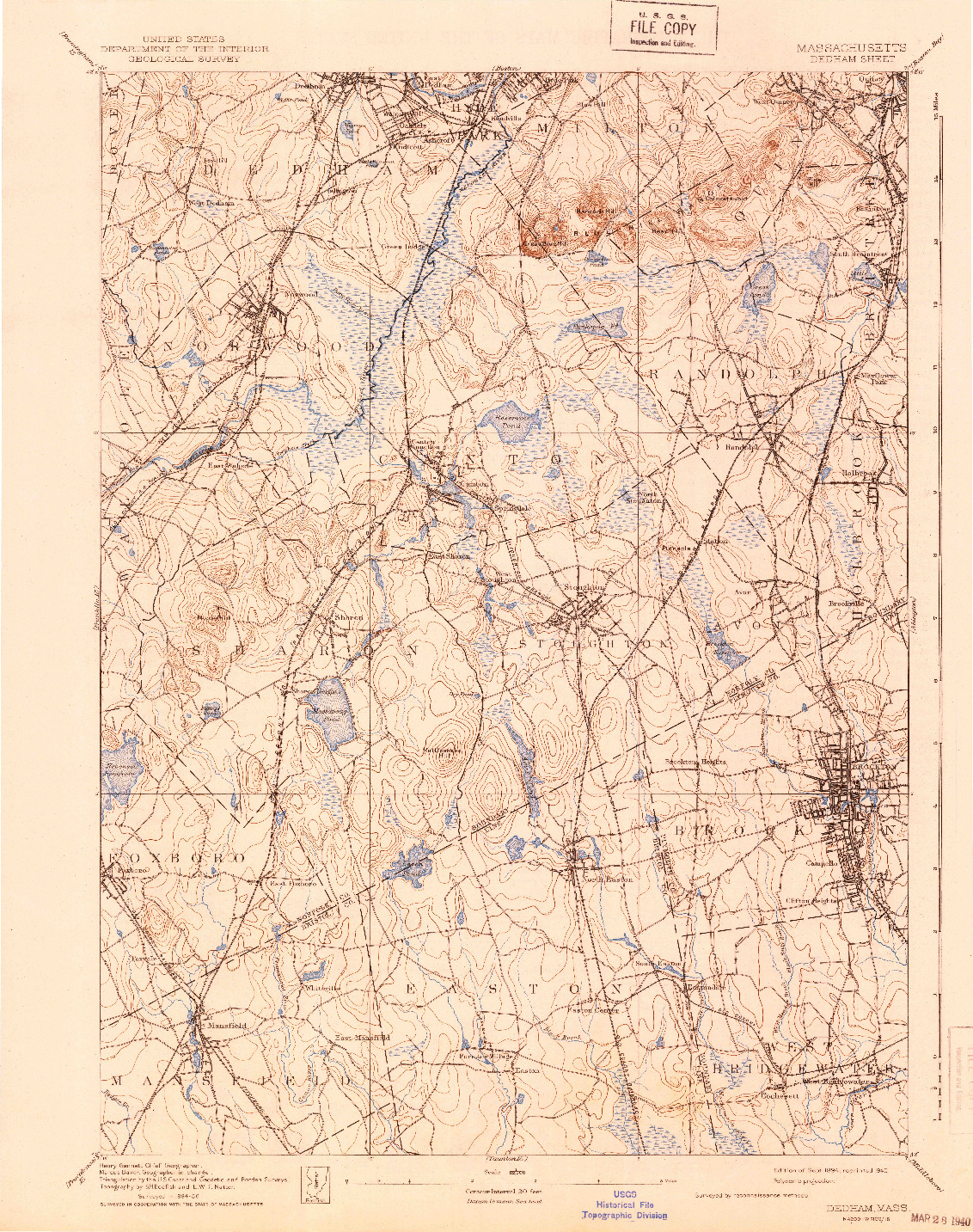 USGS 1:62500-SCALE QUADRANGLE FOR DEDHAM, MA 1894