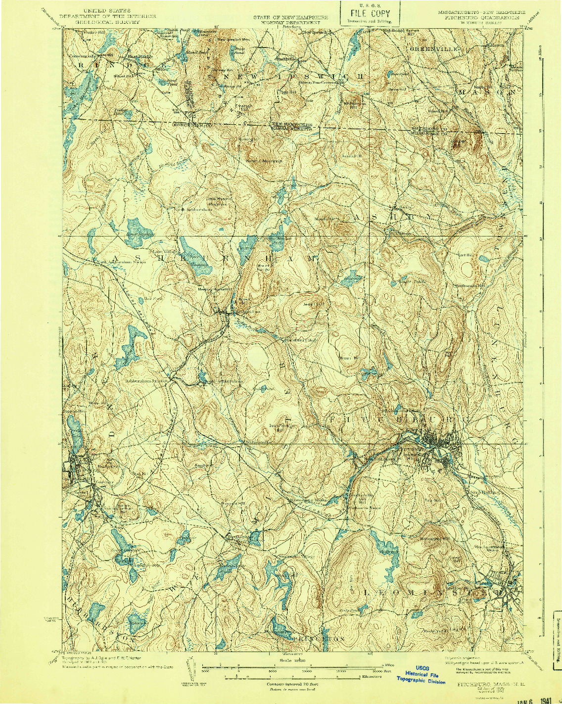 USGS 1:62500-SCALE QUADRANGLE FOR FITCHBURG, MA 1935