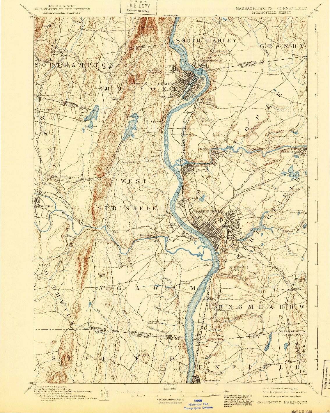 USGS 1:62500-SCALE QUADRANGLE FOR SPRINGFIELD, MA 1895