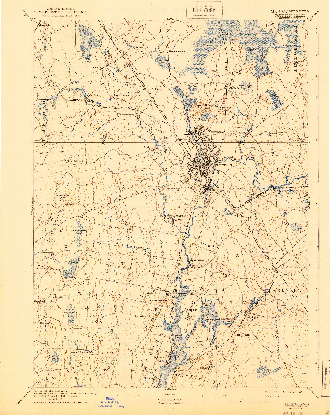 USGS 1:62500-SCALE QUADRANGLE FOR TAUNTON, MA 1893