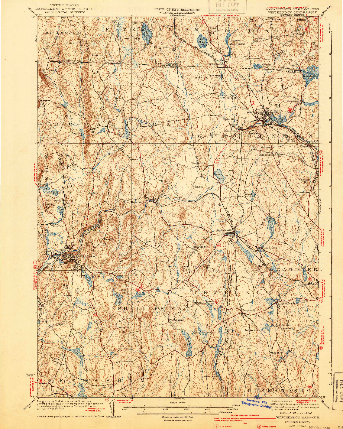 USGS 1:62500-SCALE QUADRANGLE FOR WINCHENDON, MA 1935