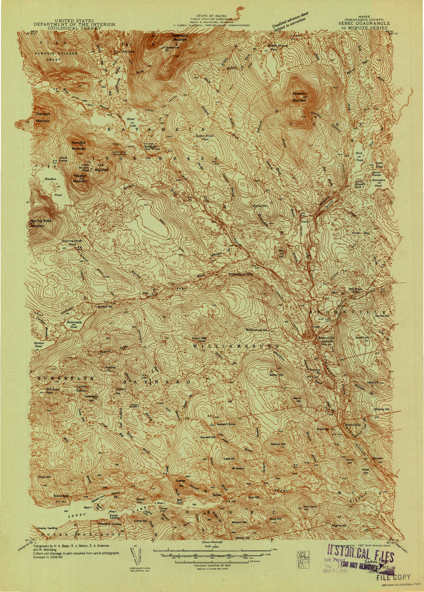 USGS 1:48000-SCALE QUADRANGLE FOR SEBEC, ME 1940