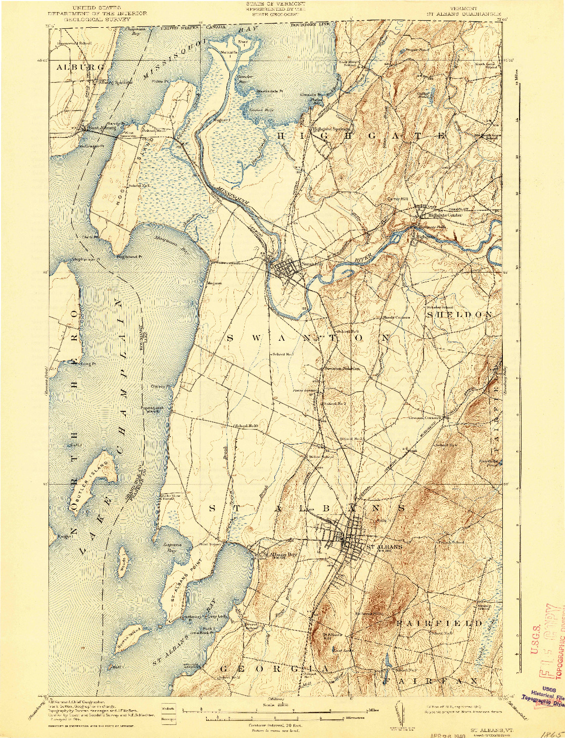 USGS 1:62500-SCALE QUADRANGLE FOR ST. ALBANS, VT 1916