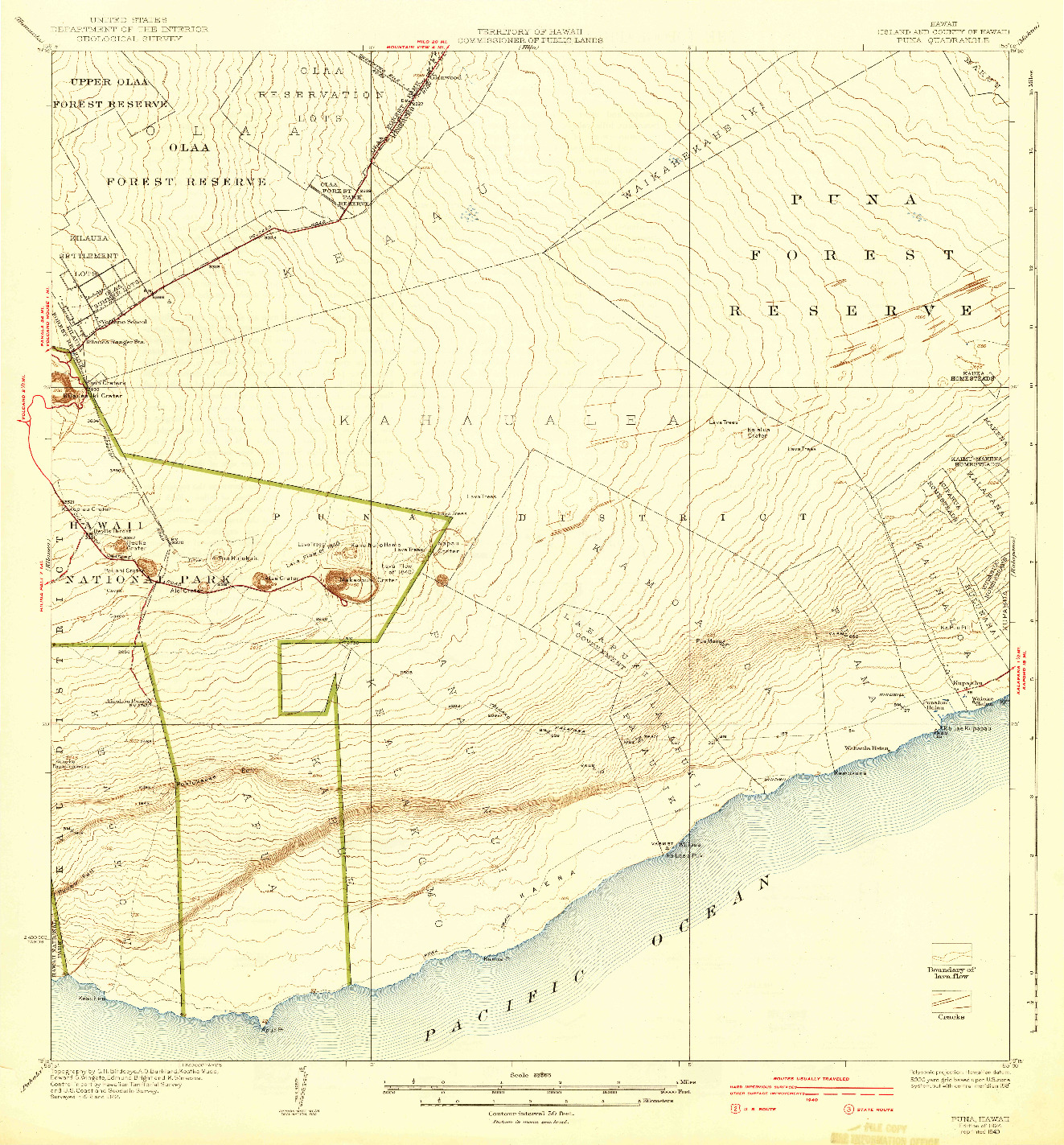 USGS 1:62500-SCALE QUADRANGLE FOR PUNA, HI 1924