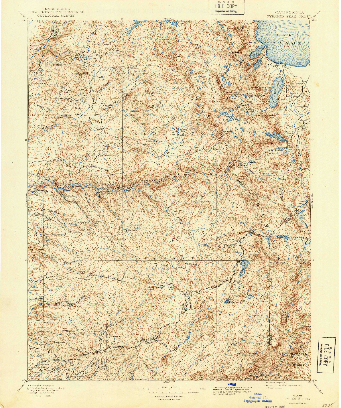 USGS 1:125000-SCALE QUADRANGLE FOR PYRAMID PEAK, CA 1896