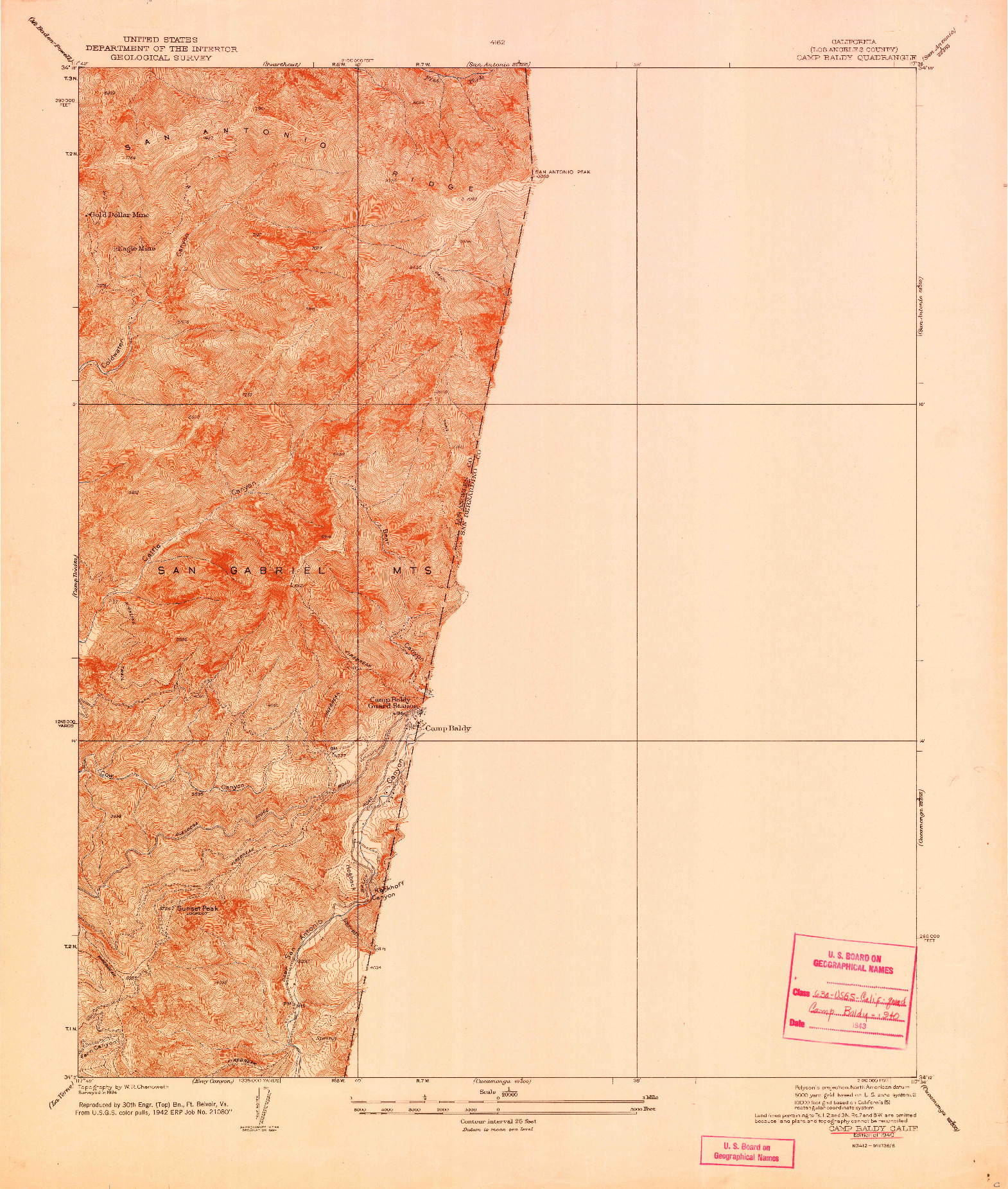 USGS 1:20000-SCALE QUADRANGLE FOR CAMP BALDY, CA 1940