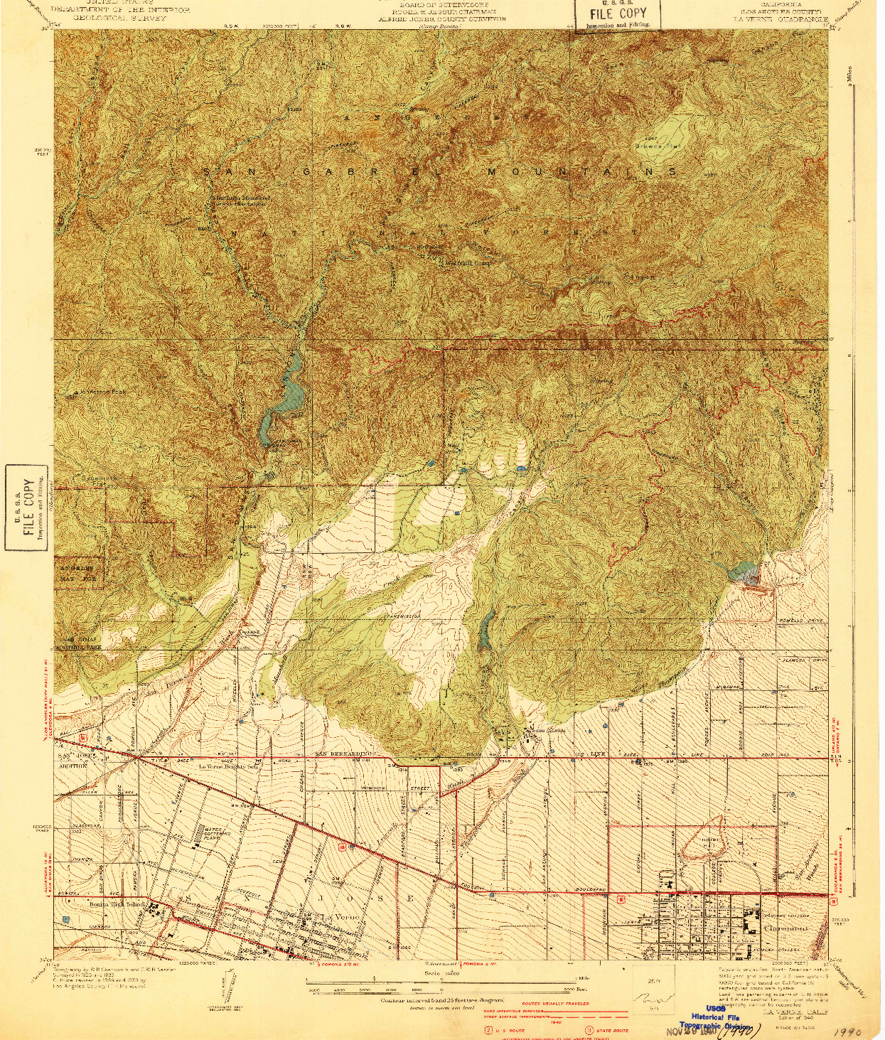 USGS 1:24000-SCALE QUADRANGLE FOR LA VERNE, CA 1940