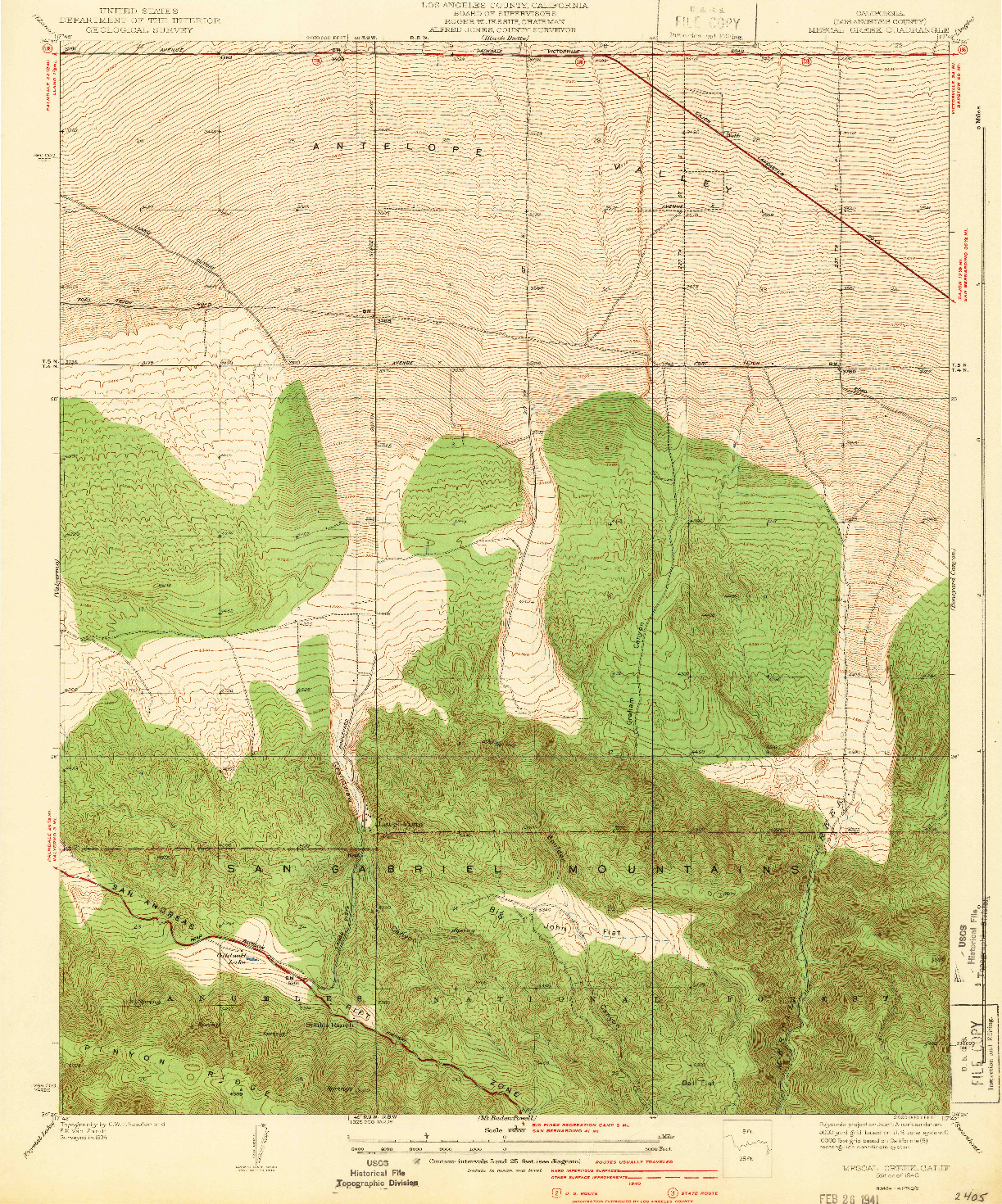 USGS 1:24000-SCALE QUADRANGLE FOR MESCAL CREEK, CA 1940