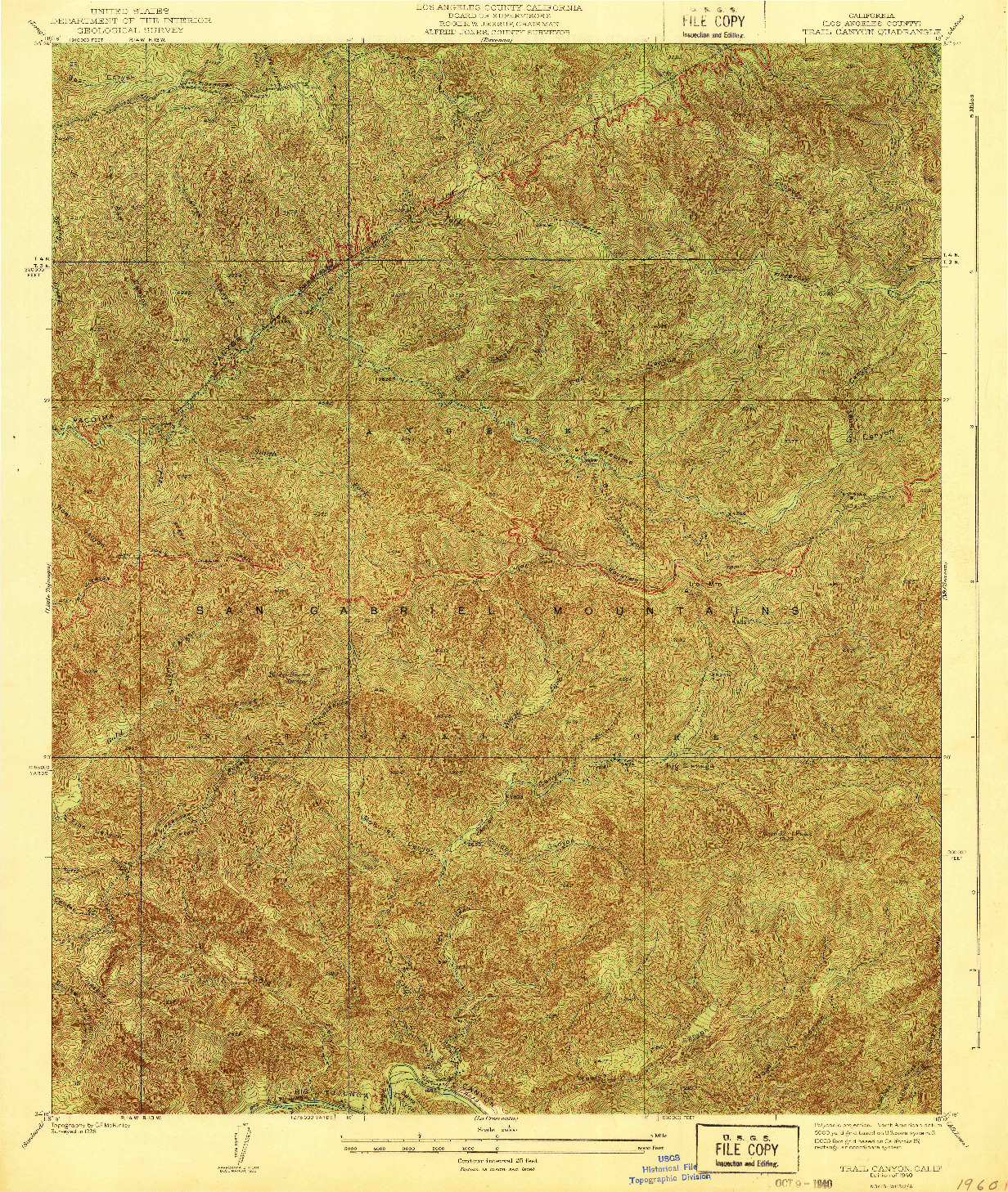 USGS 1:24000-SCALE QUADRANGLE FOR TRAIL CANYON, CA 1940