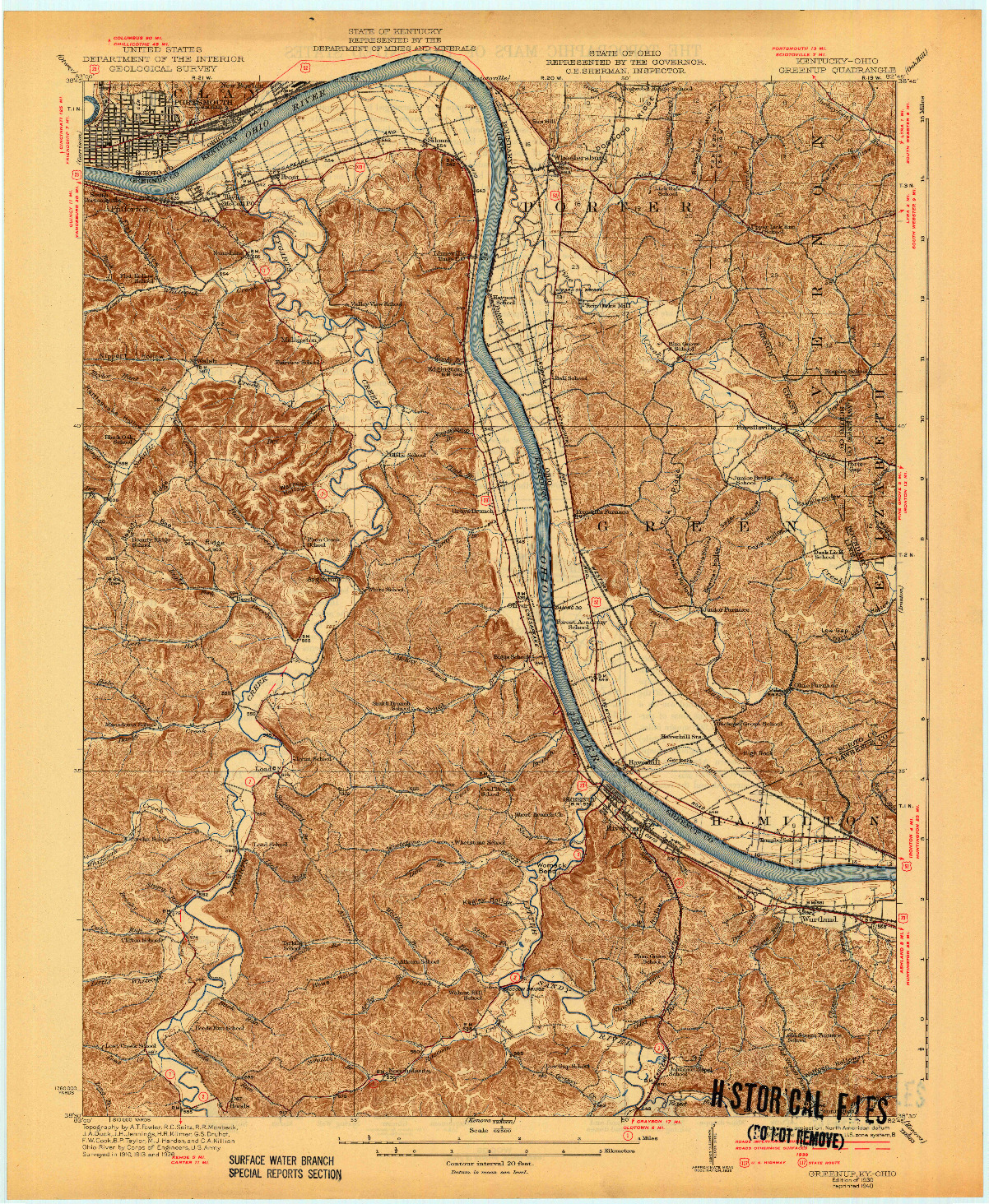 USGS 1:62500-SCALE QUADRANGLE FOR GREENUP, KY 1930